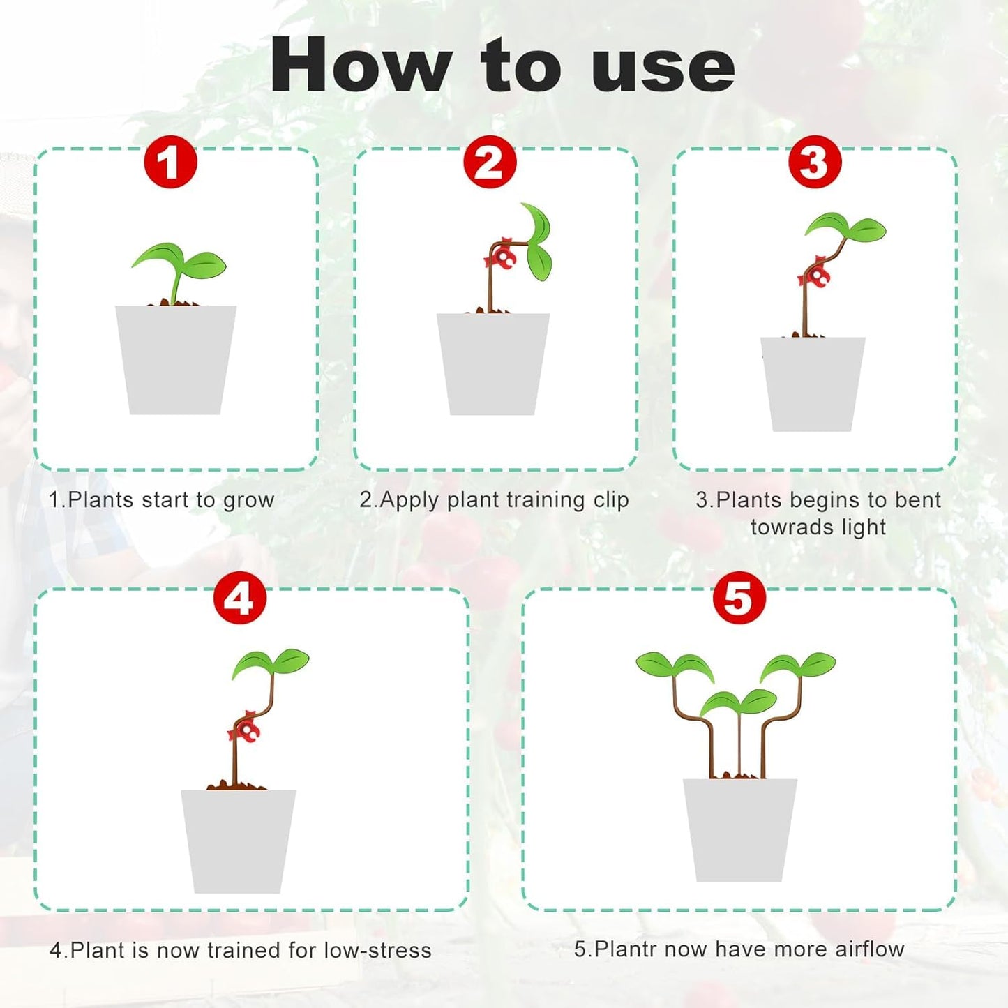 artisanstar 120-Pack Plant Training Clips for Low Stress Training - 90-Degree Angle Plastic Plant Stem Support Clips, Reusable Garden Clips for Tomatoes, Vines (Red & Green)