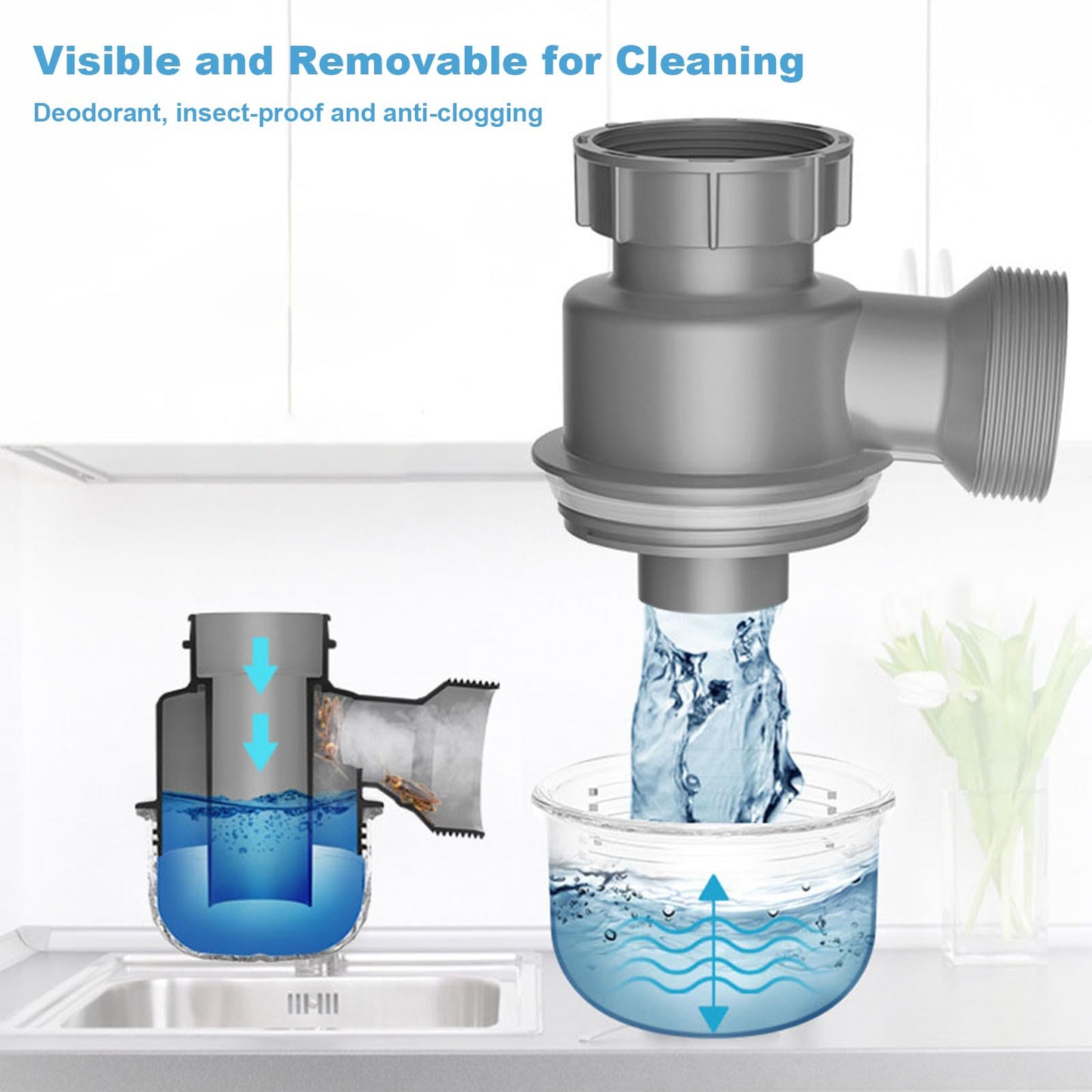 QruiLanTu 4 1/2'' Kitchen Sink Drain Assembly with Push Button Control,Stainless Steel Basket Strainer Kit with Overflow, Flexible Drain Hose for kitchens and bathrooms