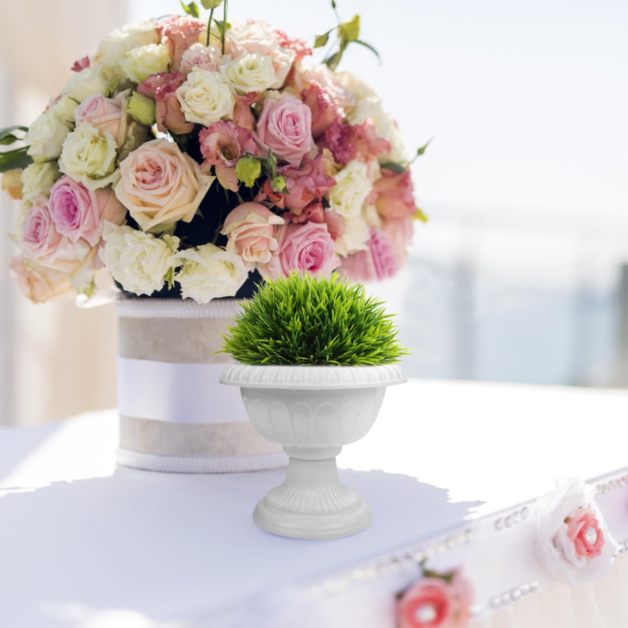 Cabilock 4pcs Flower Pot Planter Classic Traditional Urn Planter White Flower Holder Detachable Garden Succulent Container Front Porch Flowerpot