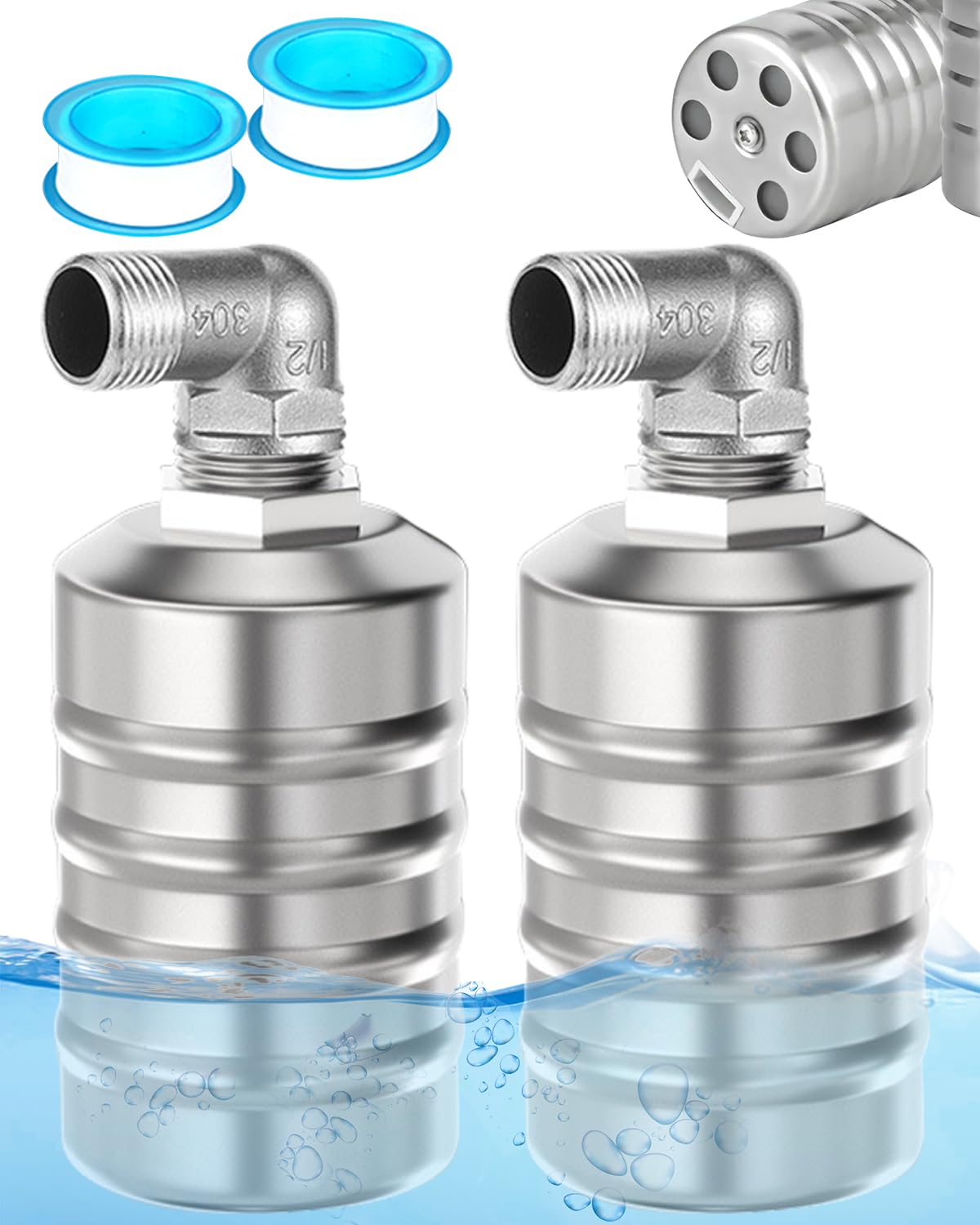 2PCS Stainless Steel Mini Floating Ball Valve, Automatic Water Level Controller for Tank (#D 1/2 '' Side Water Intake)