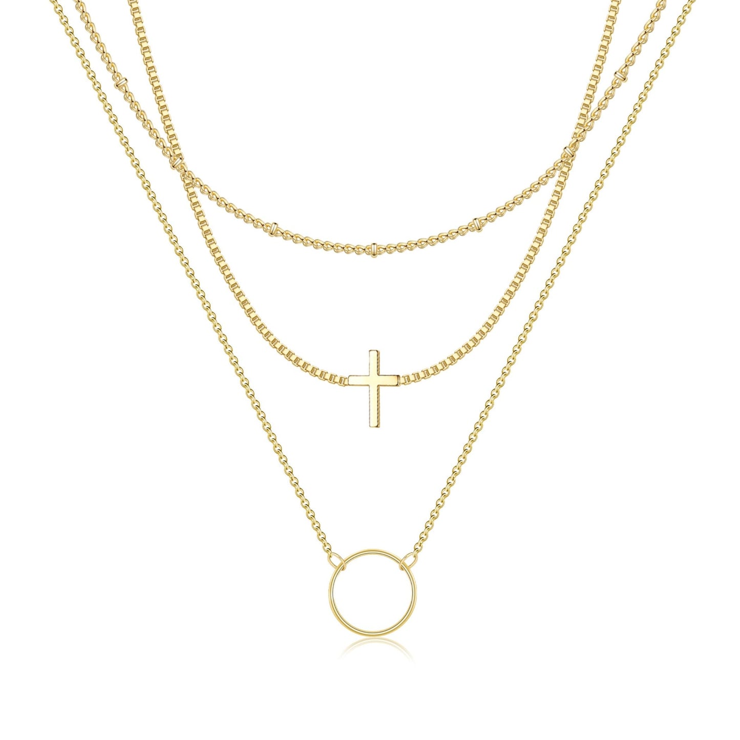 MFRYK Gold Necklaces Stack For Women,14K Gold Plated Simple Layered Choker Necklaces,Stackable Multilayer Gold Small Square Pendant Box Paperclip Chain Layered Necklaces Set Jewelry Gift for Women