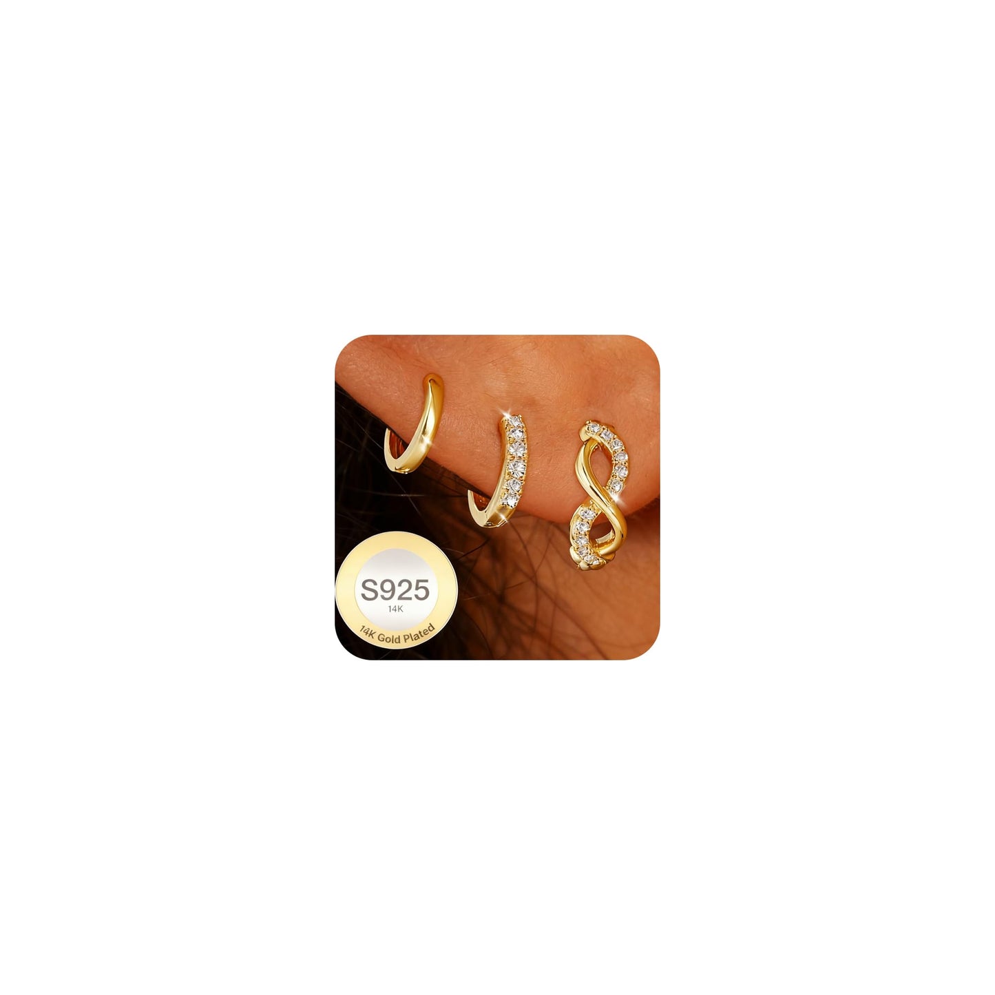 DORANA 3 Pair Small Gold Hoop Earrings Set for Women 925 Sterling Silver Huggie Earrings Non Tarnish Small Cartilage Hoops Stackable Earring Stacks Sets for Multiple Piercing