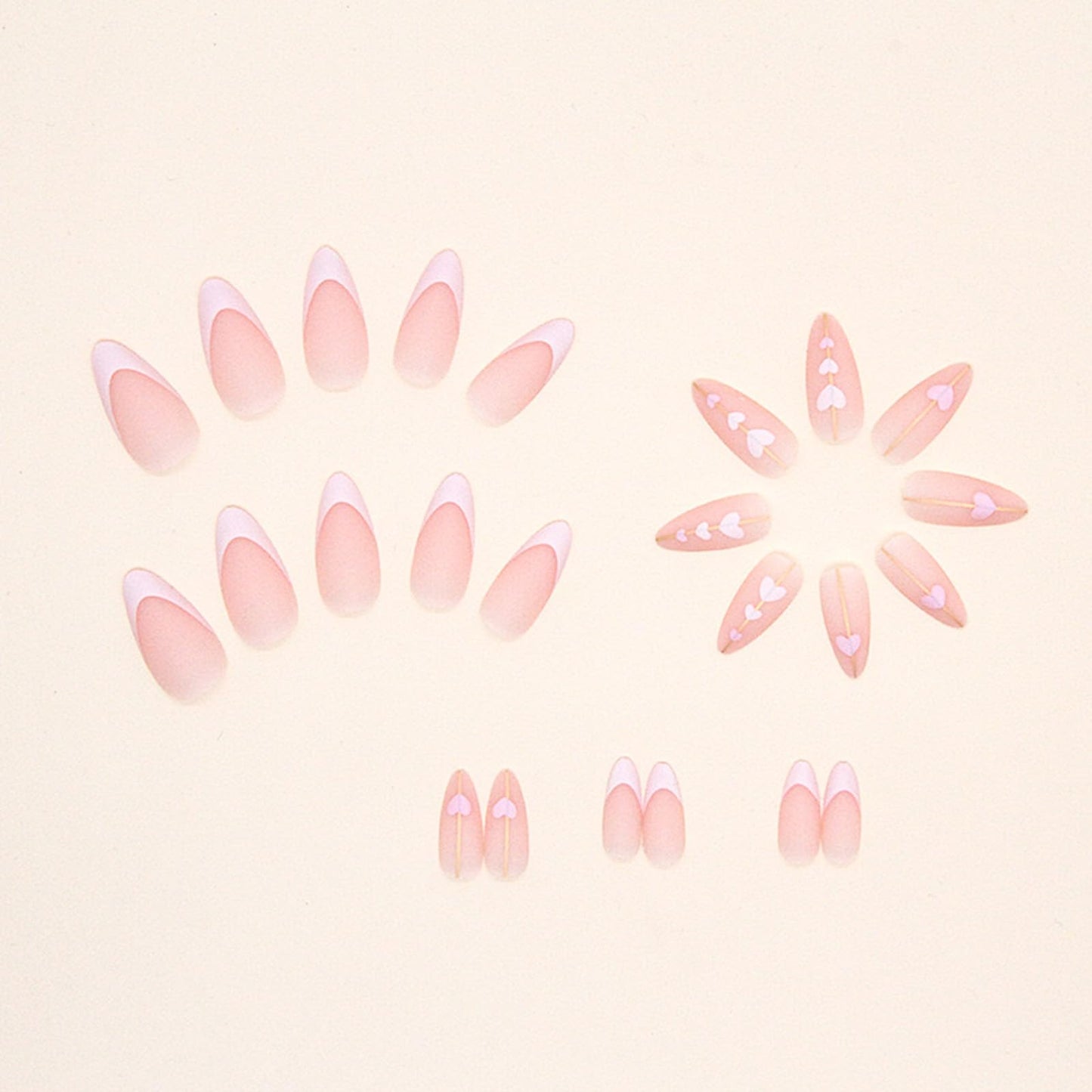 TOGZOM French Tip Heart Almond Press On Nails, 24 Pieces, Pink Heart Design, Glue On Nails, Medium Coverage, Matte Finish ABS Plastic, DIY Salon-Quality Manicure