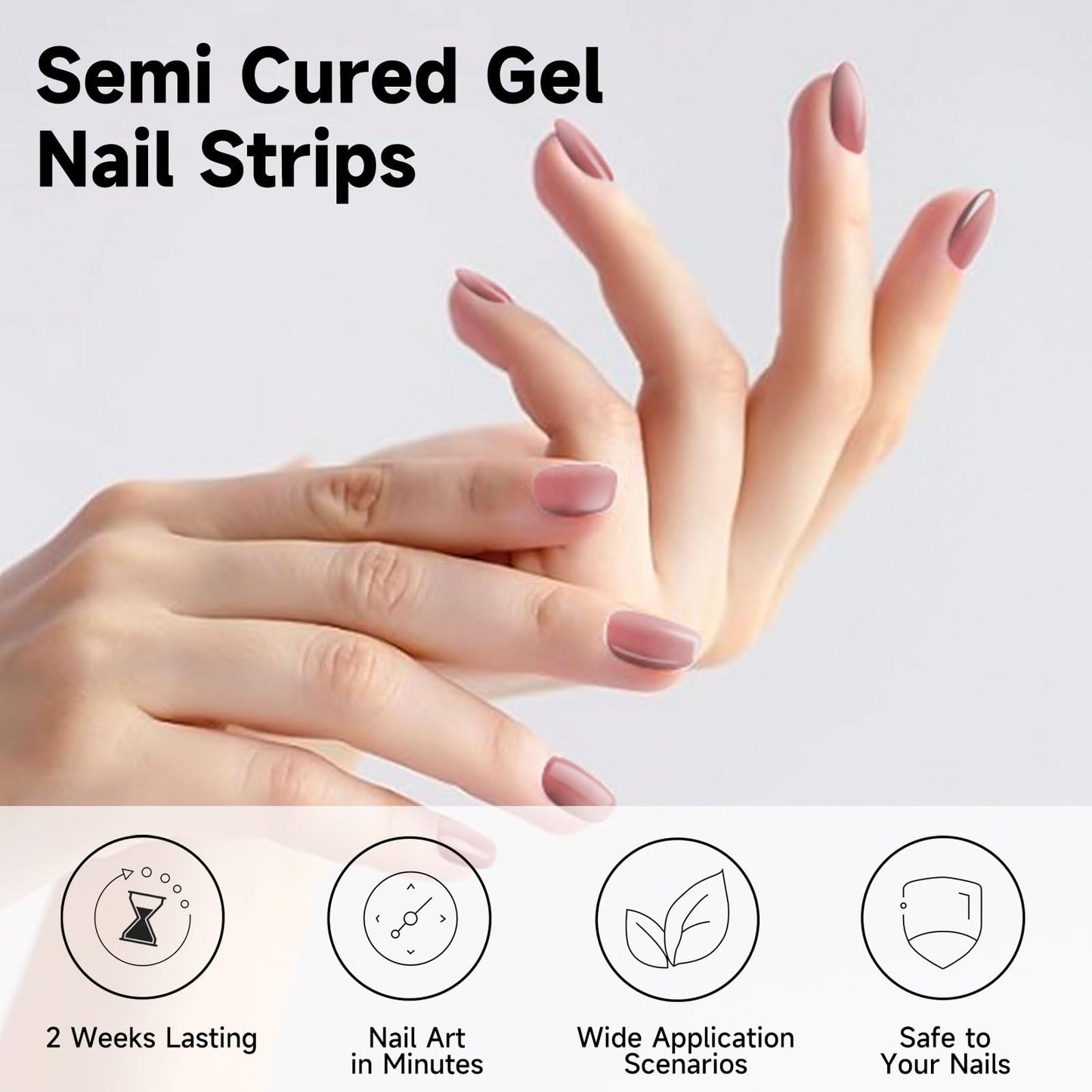 DUKASOU Semi Cured Gel Nail Strips Set, 56Pcs Nail Art Stickers/Wraps, Long Lasting UV Nail Polish Strips for Adults(Gold Peach Red+Gradient Pink)