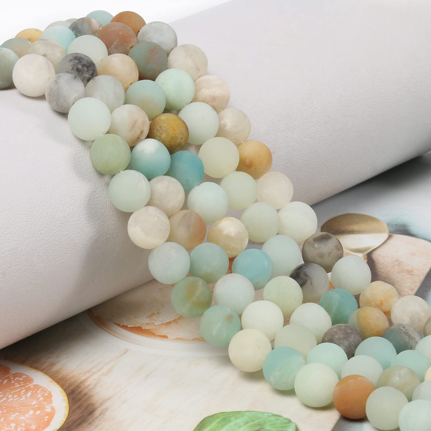 NITOPUPU 100Pcs 8mm Frosted Amazonite Beads for Jewelry Making, Natural Round Loose Gemstone Stone Bead for Necklace Bracelets,Crafts for Adults with Crystal Stretch Cord