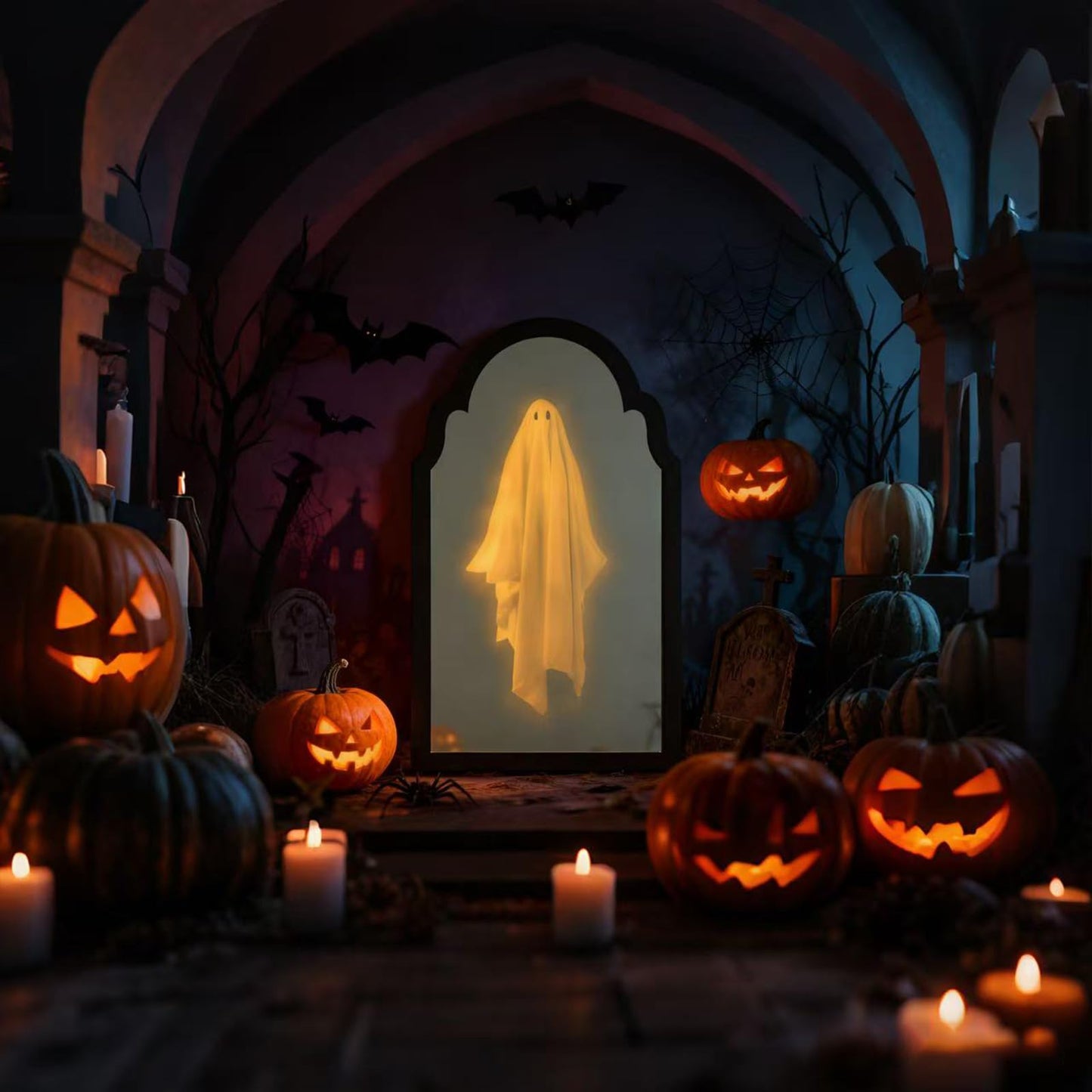 Halloween Hologram Ghost Mirror with Glowing Creepy Eyes & Atmospheric Wall Mirror, 2025 Novelty Home and Kitchen Decoration (Large)