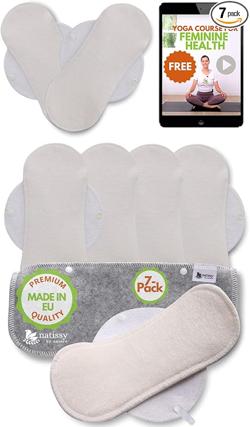 Natissy Cloth Panty Liners for Women; 7-Pack (M) Medium Viscose Reusable Panty Liners Made in EU; Daily Panty Liners Washable; Extra Thin Reusable Liners; Sanitary Panty Liner No Odor, NOT for Period