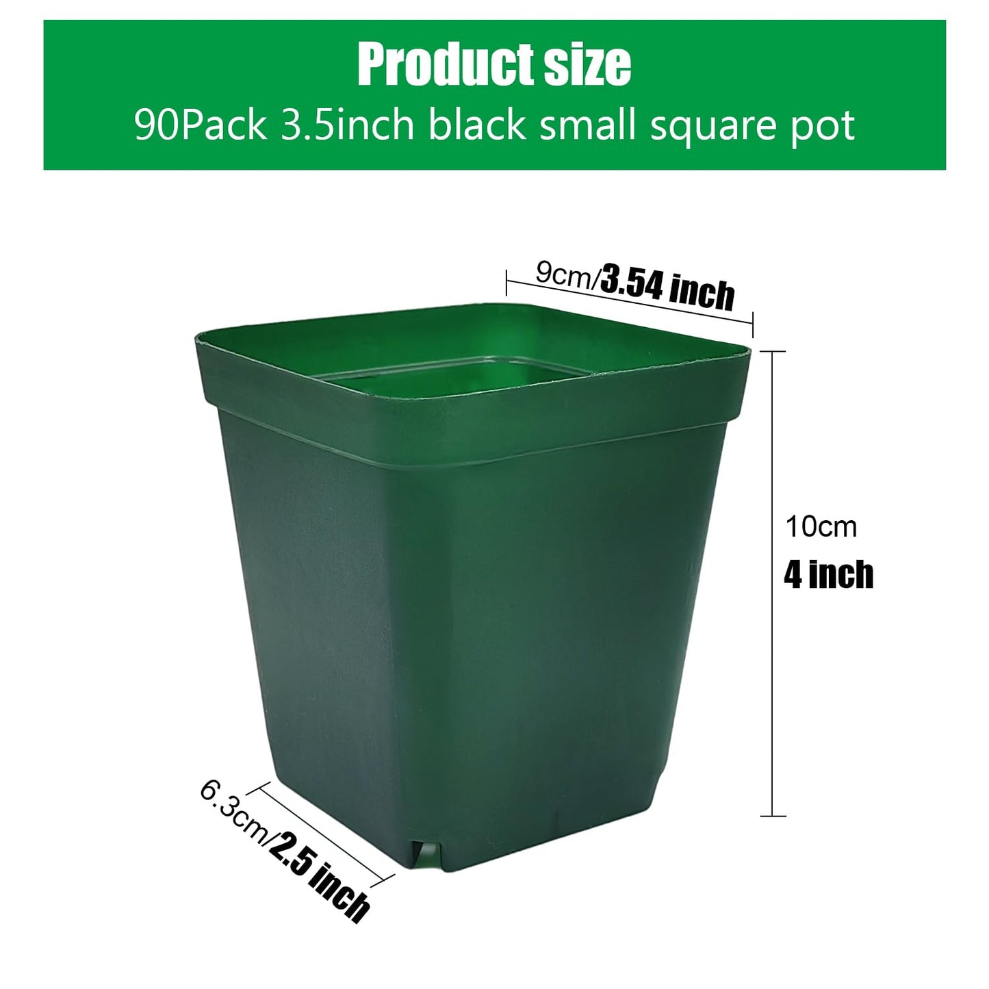 RooTrimmer Square Nursery Seedling Pot 3.5 Inches 90 Pcs, Small Nursery Pot Plastic Thick and Sturdy Seed Start Germination Pot for Plant Propagation and Seeding(Green,3.54 Inches, 90Pcs)