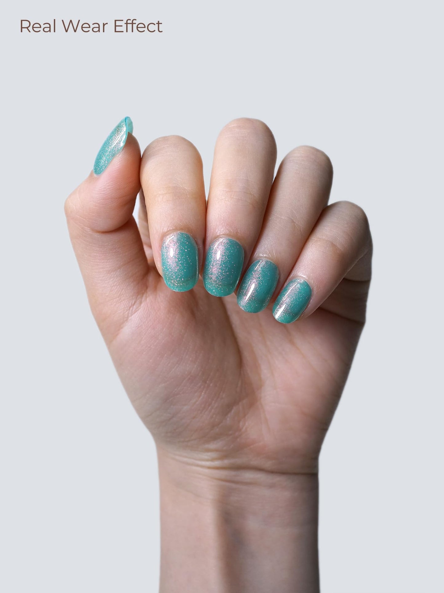 Beaolata Real Gel Nail Strips (No UV Light Needed) - 44Pcs Salon Quality Nail Stickers - Long Lasting Polish Wraps for Women, Easy Apply & Remove (Paraiba Tourmaline)