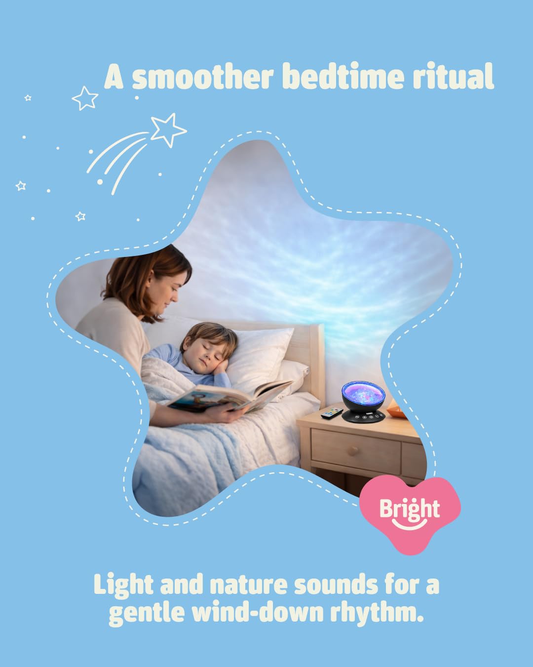 Bright Autism Calming Sensory Sea Lamp - Night Light Projector for Kids, 7 Light Modes, Color Changing Music Player, Nature Relaxation Sounds
