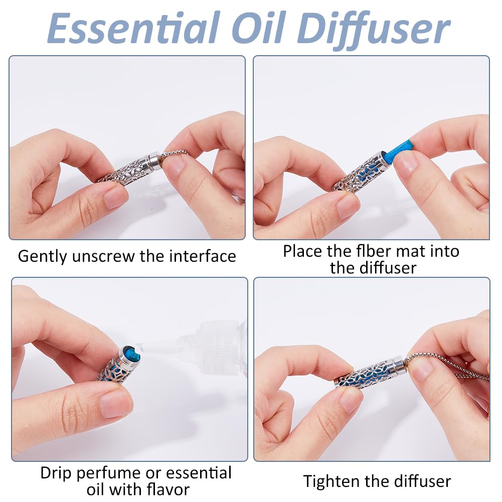 SUPERFINDINGS 2 Styles Essential Oil Necklace Diffuser Oil Aromatherapy Pendant with 20Pcs Felt Pads Changeable Perfume Pads Stainless Steel Diffuser Locket Pendant Set for Woman Men Christmas Gifts