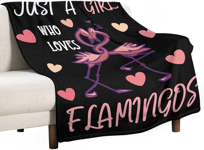 Flamingo Throw Blanket Gifts - 30 x 40 Inches Funny Throws for Kids - Black Soft Fuzzy Plush Blankets for Couch