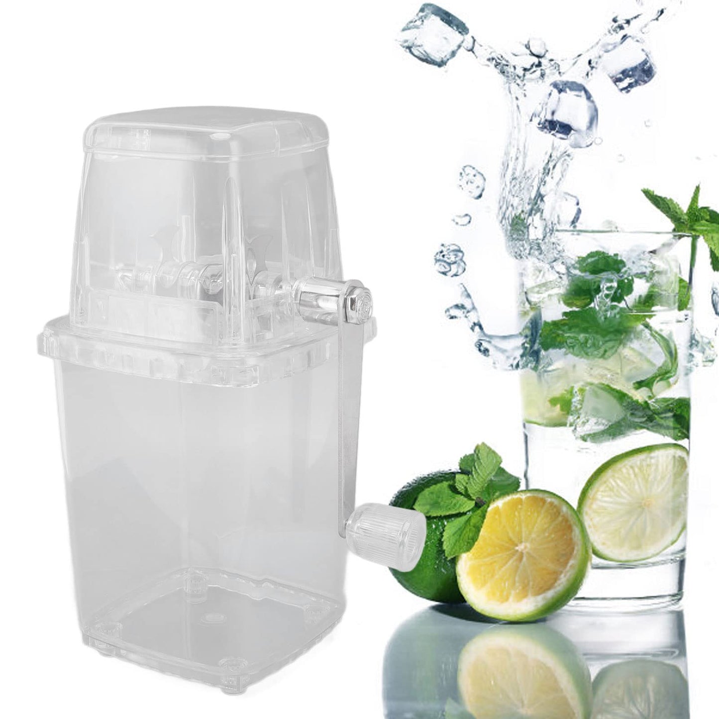 Manual Ice Crusher, Portable Ice Crusher Hand Crank Ices Ice Shaver and Snow Cone Machine Manual Ices Grinder IceChopper for Fast Coarse(Transparent)