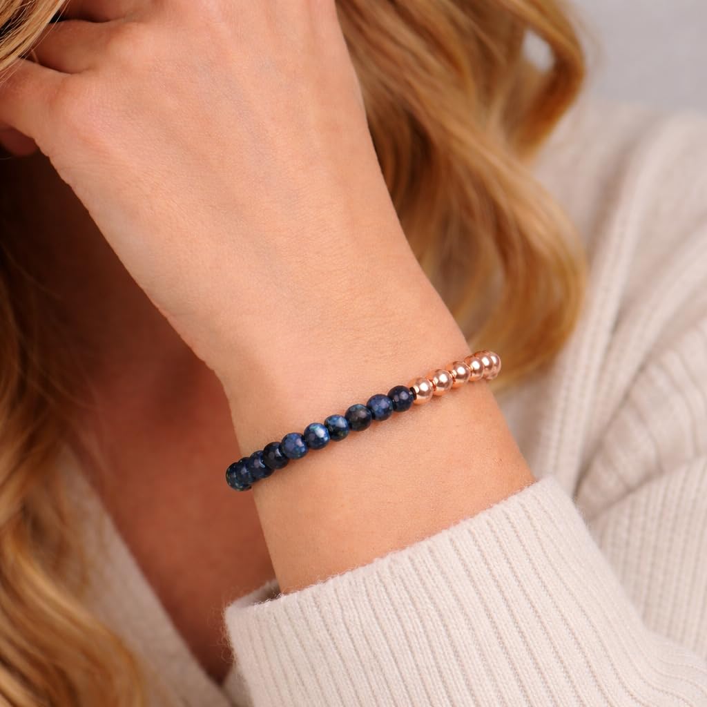 The Blue Yogi Lapis Lazuli & Natural Copper Bead Bracelet for Men & Women – Healing Crystal Energy Bracelet for Protection & Positivity