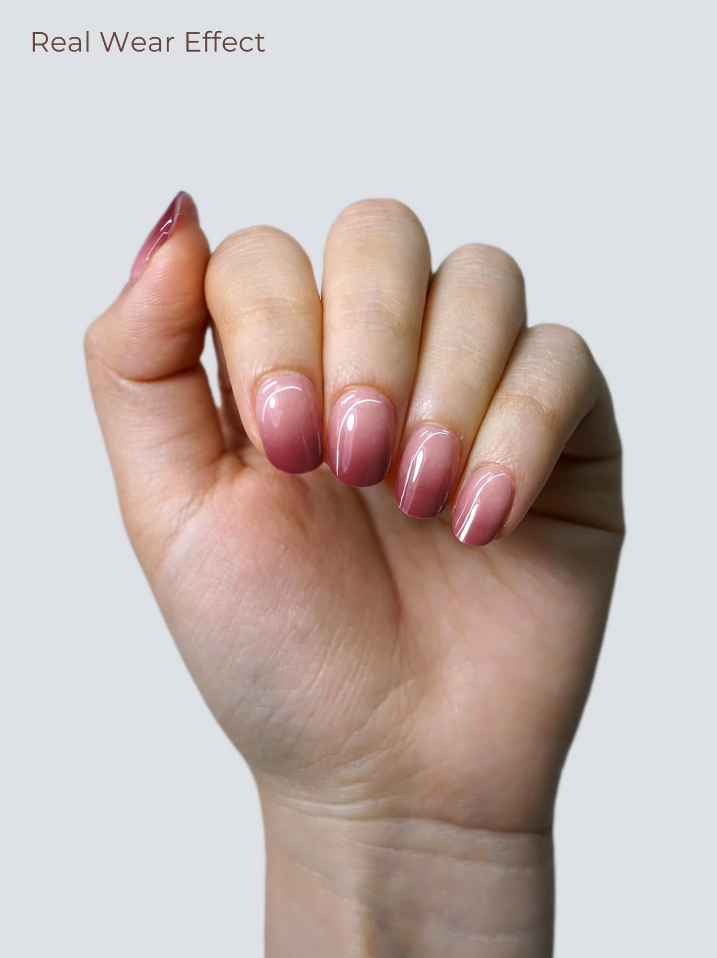 Beaolata Real Gel Nail Strips (No UV Light Needed) - 44Pcs Salon Quality Nail Stickers - Long Lasting Polish Wraps for Women, Easy Apply & Remove (Deep Red Ombre)