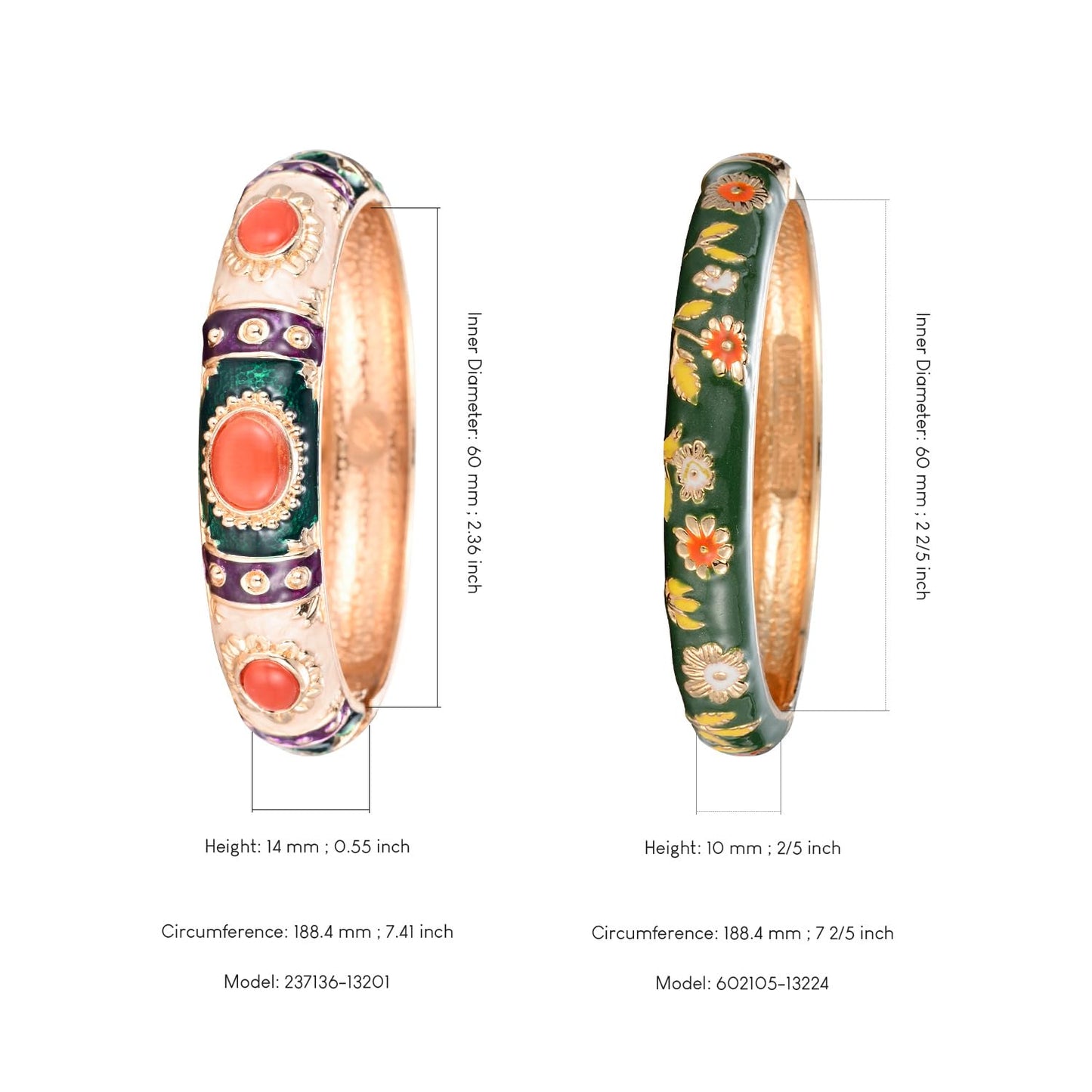UJOY Cloisonne Couple Colors Bracelets Sunflower Enameled Spring Hinged Cuff Bangles Womens Gifts Jewelry 7735-55A18 Cream Green