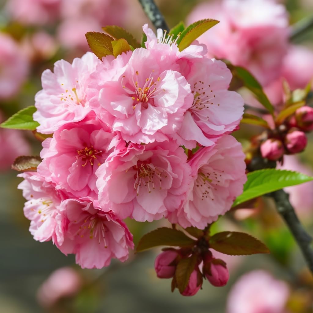 2 Pink Flowering Almond Shrubs (Flowering Plum Bushes) - 6-12" Tall Trees - Live Ornamental Plants - Fragrant Pink Blossoms - Prunus triloba - (2 Pack)