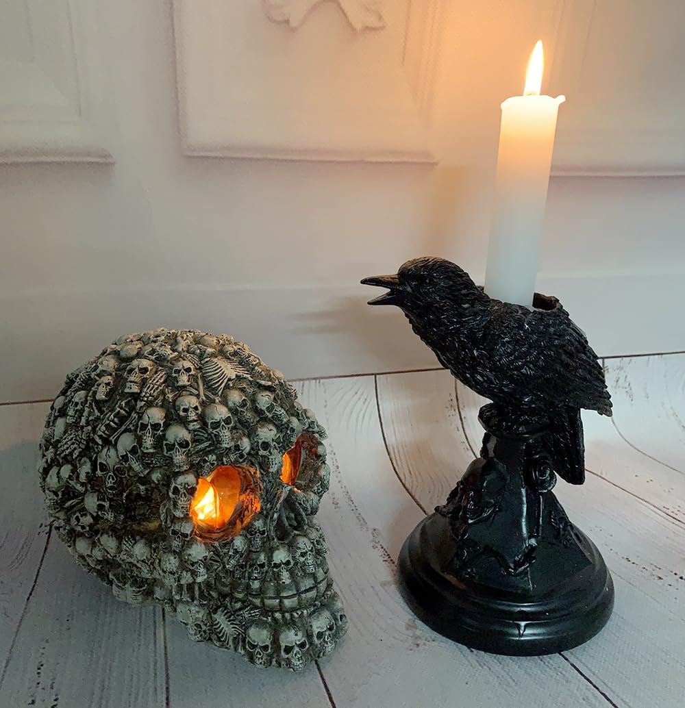 Dark Gothic Candlestick Raven/Owl Halloween Candle Stick Holder, Gothic Statue Figurine Holder Holder Stand, Gothic Home Decor Accessory (Raven)