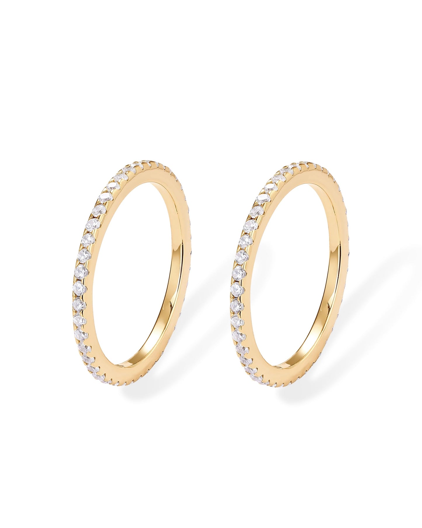 PAVOI 14K Yellow Gold Plated 925 Sterling Silver Rings for Women | 2-Set Stackable Cubic Zirconia Rings Pack | Pair of Thin Bands for Stacking | Simulated Diamond Eternity Wedding Bands | Size 7