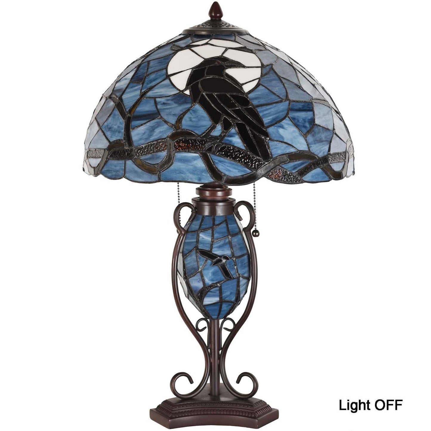 Bieye L10954 Raven Sitting on Bare Tree Branch in Full Moon Night Tiffany Style Stained Glass Table Lamp for Home Decor (Dark Blue, 16Wx24H)