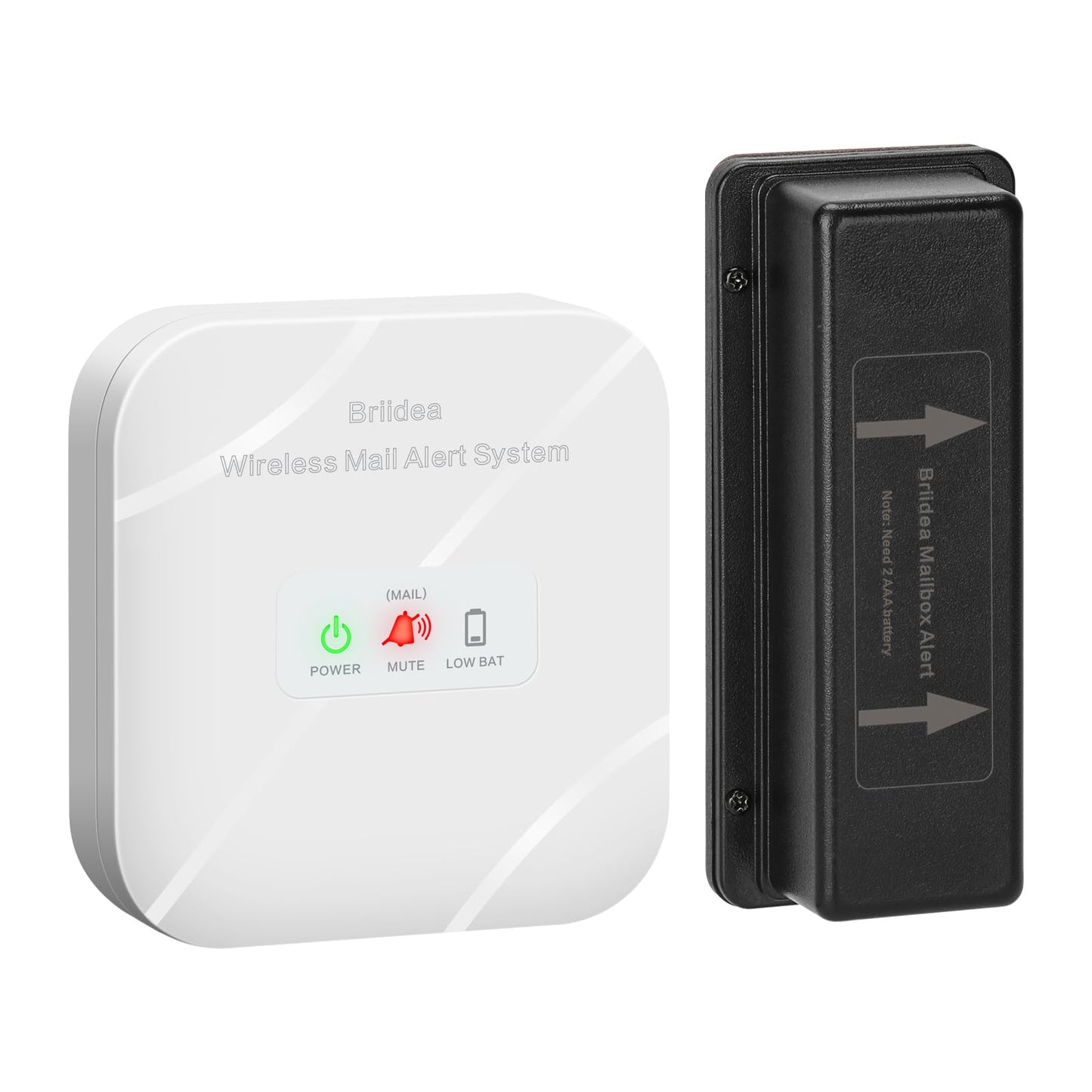 Briidea Mailbox Alarm, Wireless, Battery Powered, White, 500ft Range, LED Flash & Sound Alerts, Low Battery Reminder, Easy Installation, Secure Your Mail & Never Miss an Alert