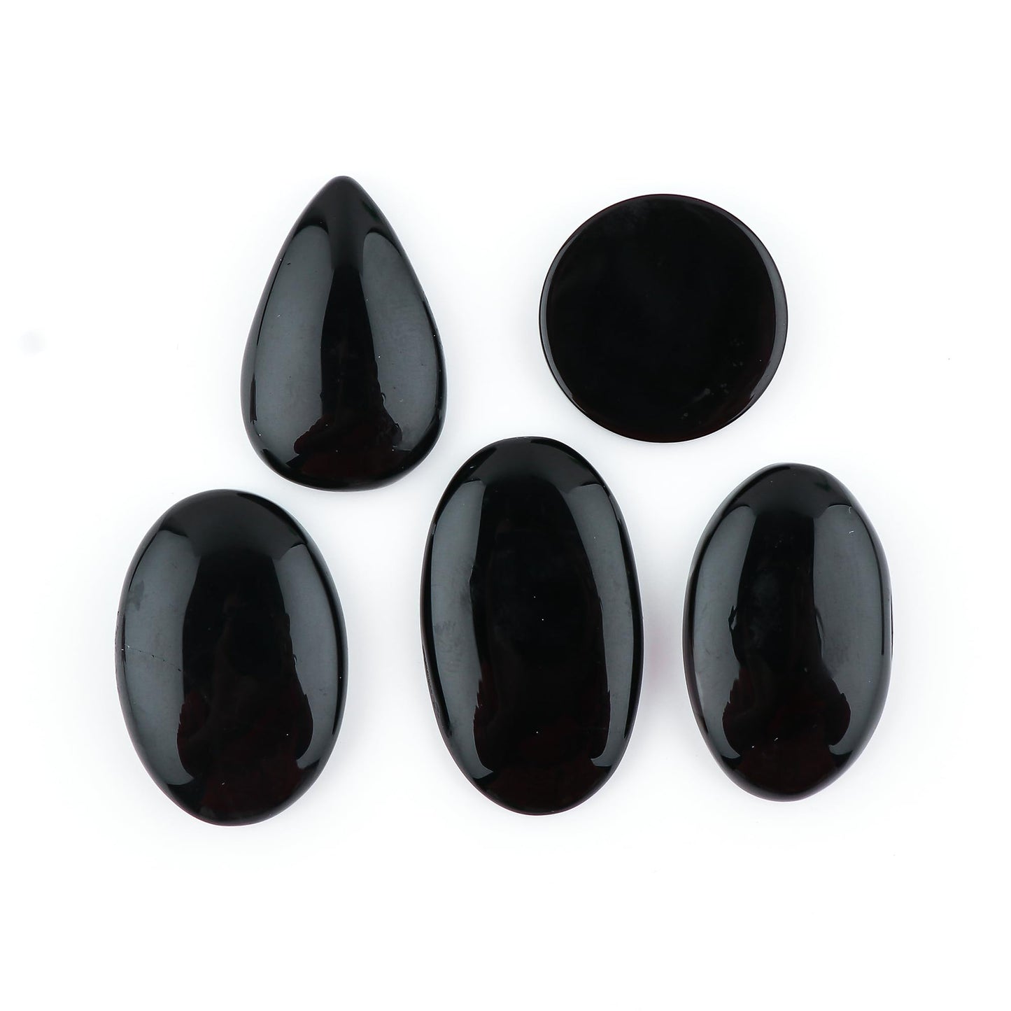 CRYSTALINES 5pcs, Genuine Black Onyx Gemstone, Bulk Flatback Cabochon Stone, Chakra Healing Crystal Lot, Wholesale Loose Supplies for DIY Jewelry Making, Wire Wrapping, Gem Collection