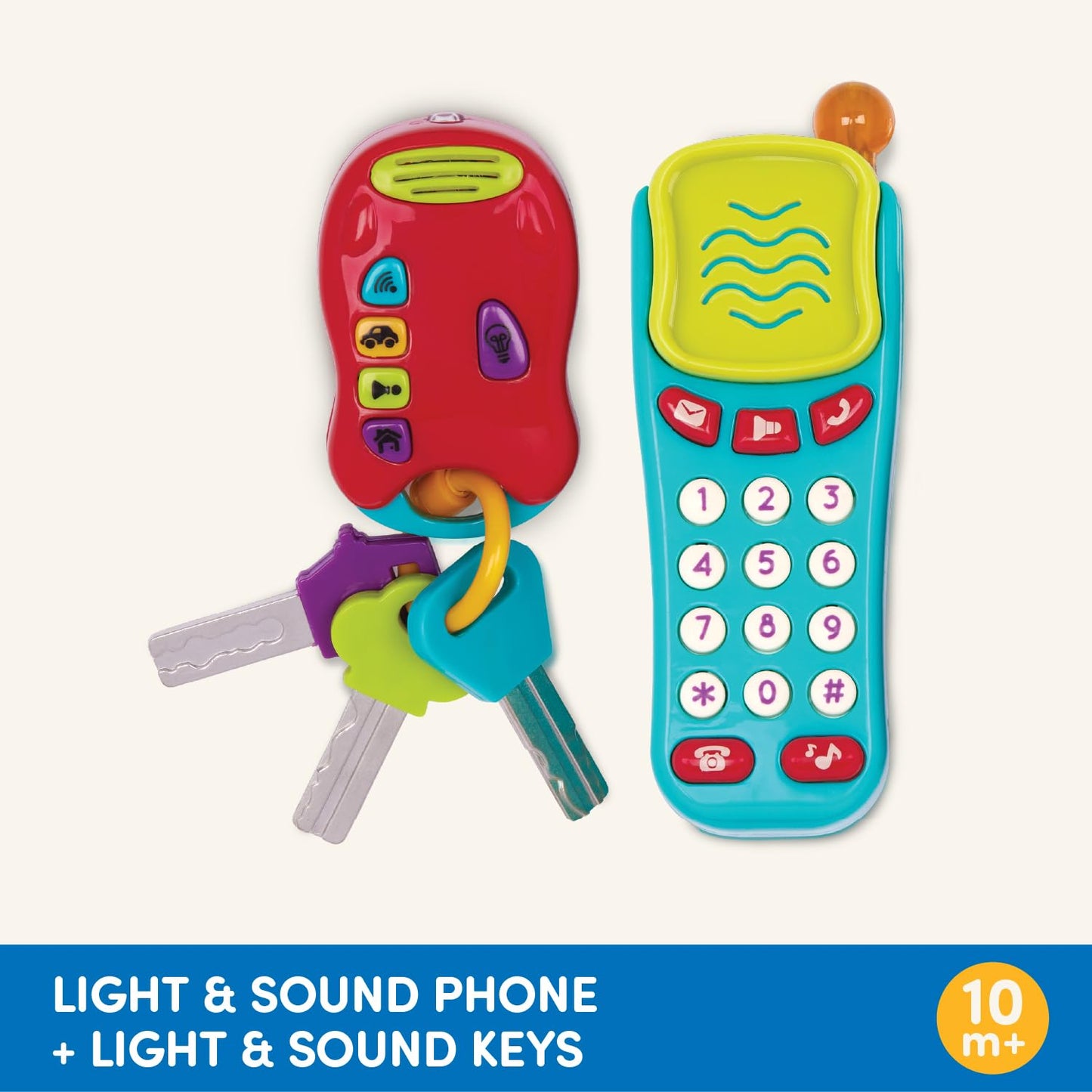 Battat – Sensory Toys – Pretend Phone & Keychain – Toddler Light – Up Toy Car Keys – 10+ Months+ - Light & Sound