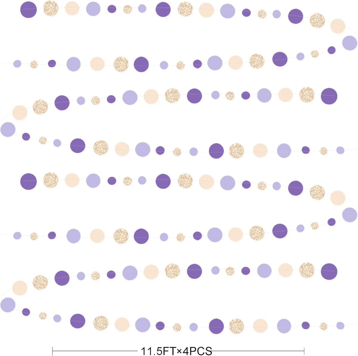 Champagne Gold Purple Cream Nude Polka Dots Garland Lavender Hanging Paper Circle Dot Streamer for Birthday Wedding Engagement Baby Shower Bridal Shower Lilac Violet Theme Party Decorations Supplies
