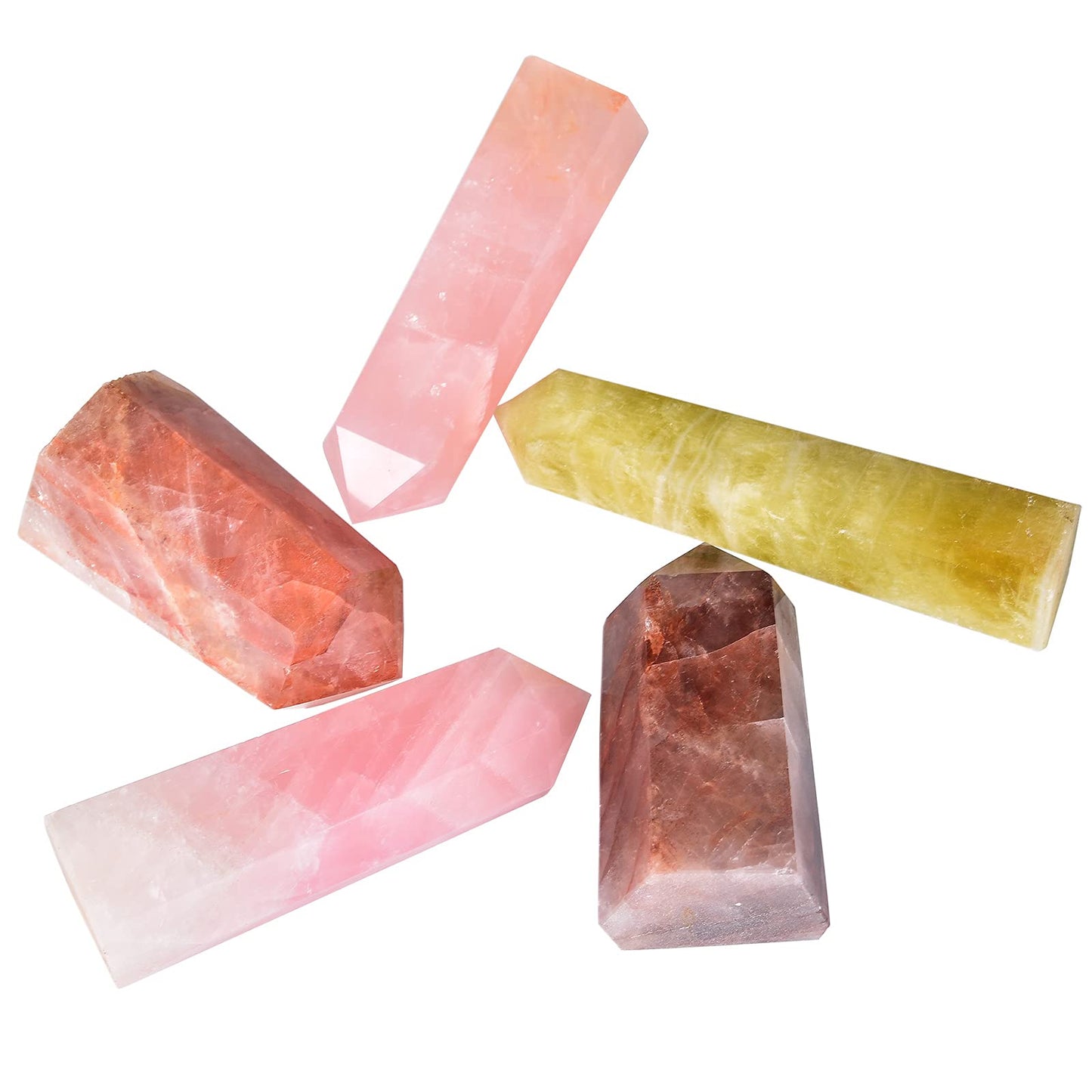 AMOYSTONE Large Crystal Obelisk Tower Lemon Quartz Point Wand 6 Faceted Reiki Meditation Therapy 1.1-1.7 LBS