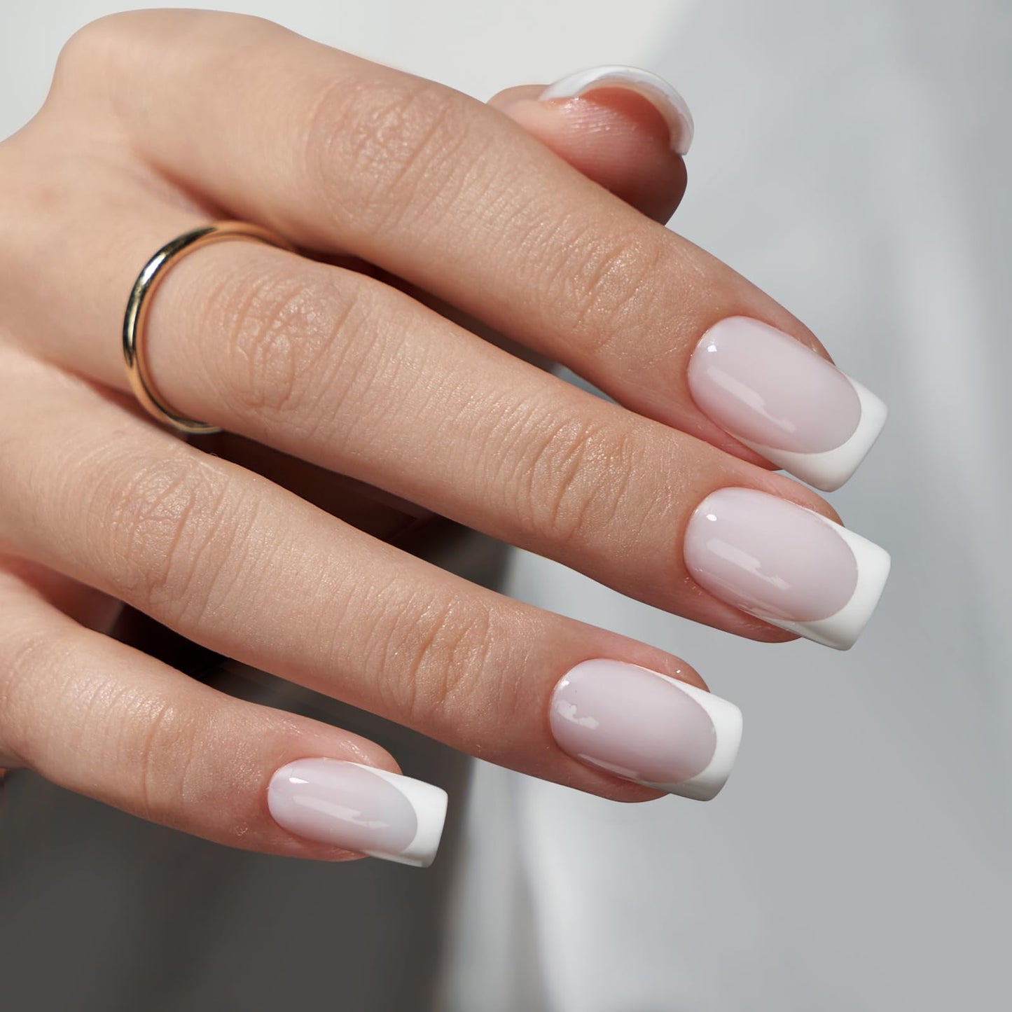 btartboxnails XCOATTIPS White Short Square Press On Nails Builder Gel Set