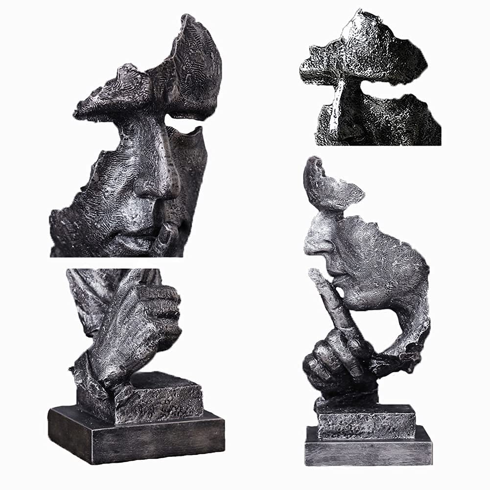 Scekackdv Silence is a Golden Statue Modern Mens Creative Office Home Room Decorations Sculpture Friends Bookshelf Decorative 4.7 x 4.3 x 13.18in(Silver) Modern Home Décor