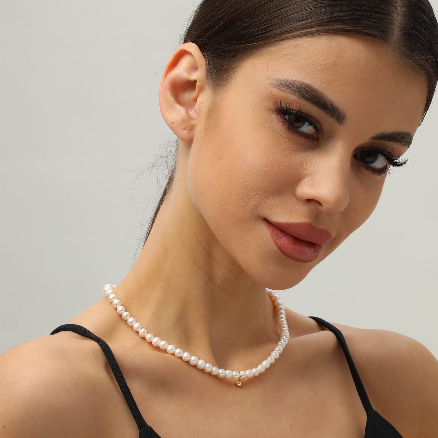 Round White Pearl Necklace for Women Men 6MM Pearl Choker Necklace