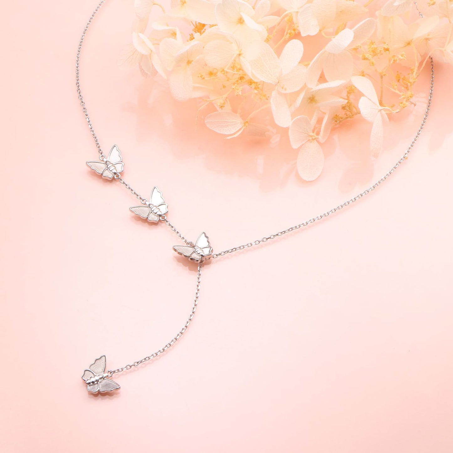 DAOCHONG Butterfly Y Shaped Lariat Necklace Sterling Silver Lariat Long Chain Drop Adjustable Necklace Layered Necklace 30"
