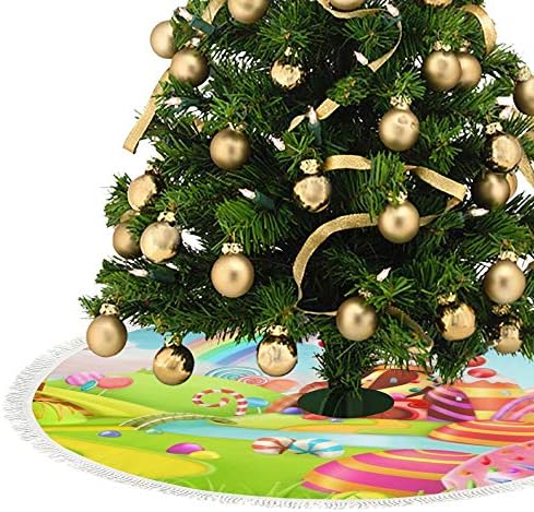 Kuziee Christmas Tree Skirt Xmas Tree Ornament ???Spring Sweet Candy LanSd Cartoon Easter Xmas Party Decoration Tassels Supplies Christmas Tree Base Cover 30 Inch