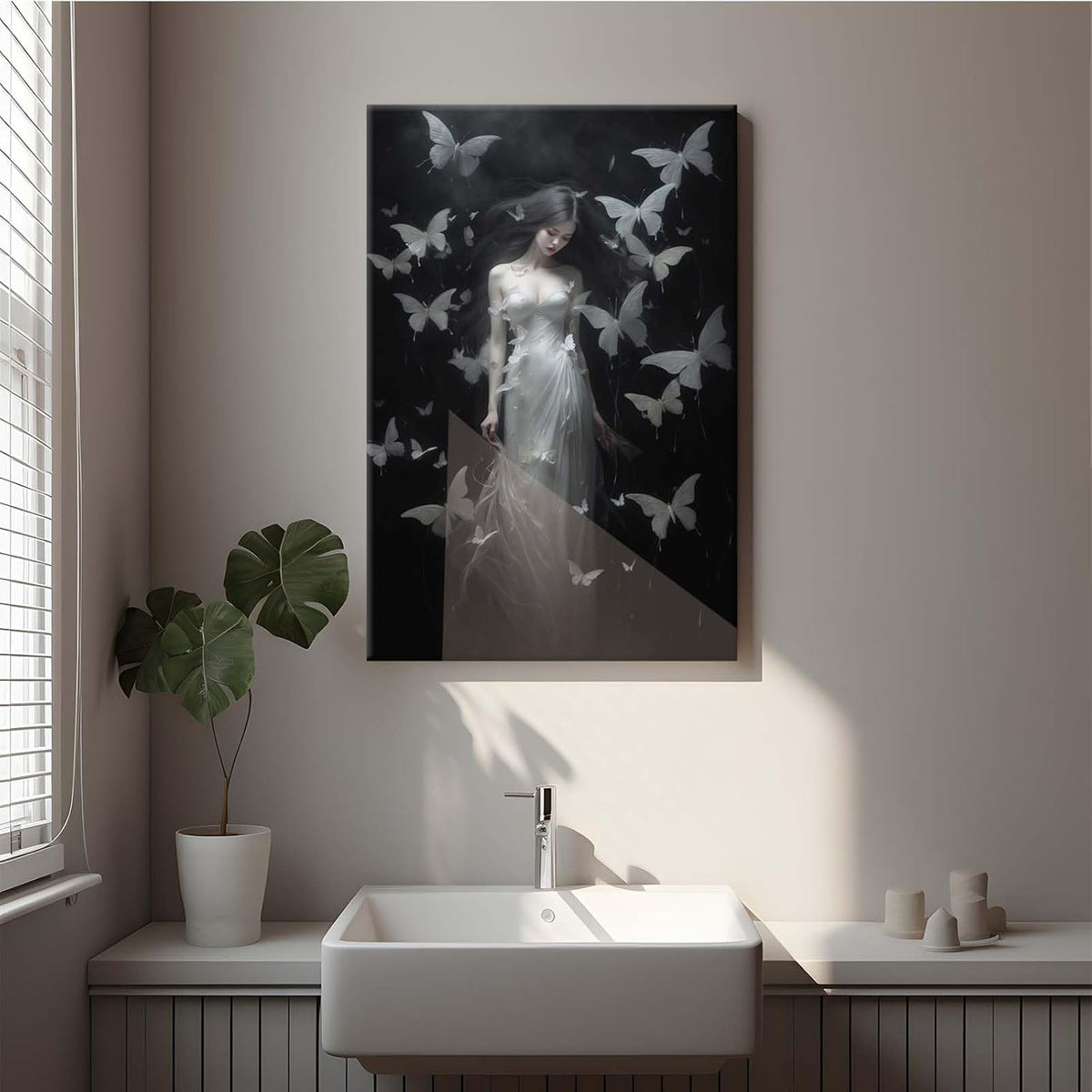 Vintage Gothic Feminine Canvas Wall Art Print Butterfly Poster Moody Female Wall Art Retro Artwork Dark College Decor for Home Bedroom12x16in Wood Framed