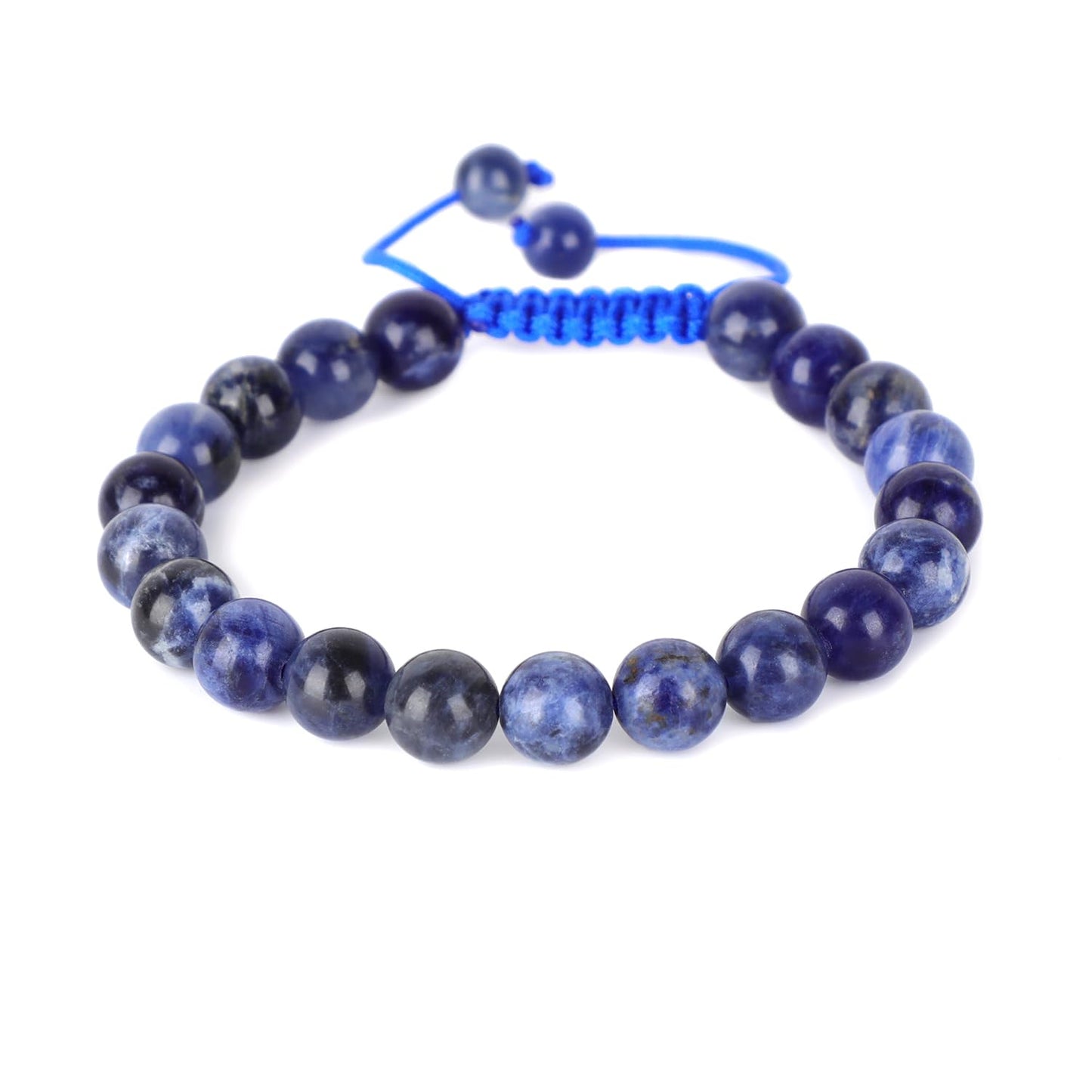 AD Beads Natural 8mm Gemstone Bracelets Healing Power Crystal Macrame Adjustable 7-9 Inch (Sodalite)