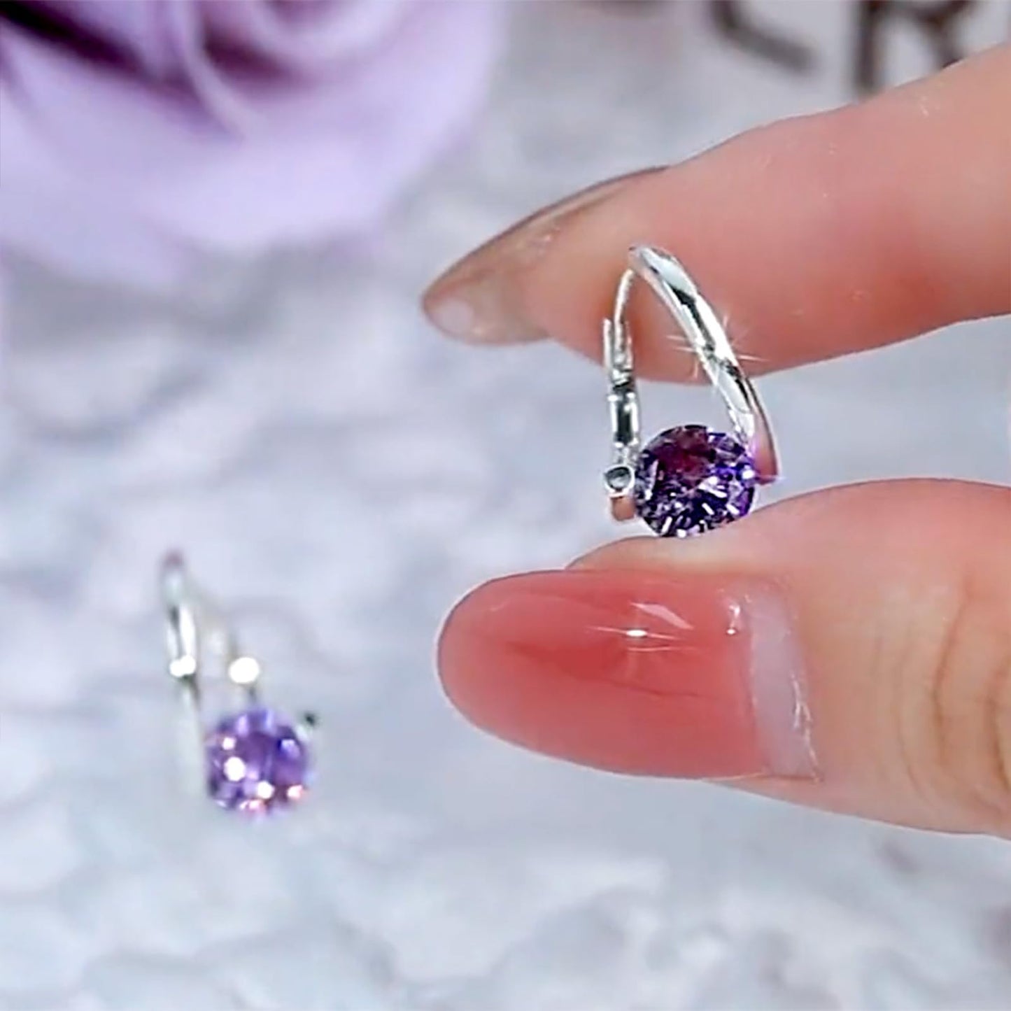 Lymphatic Drainage Earrings for Women Lymphatic Activity Hoop Earrings Magnetotherapy Germanium Earrings Sparkle CZ Hoop Earrings (Purple)