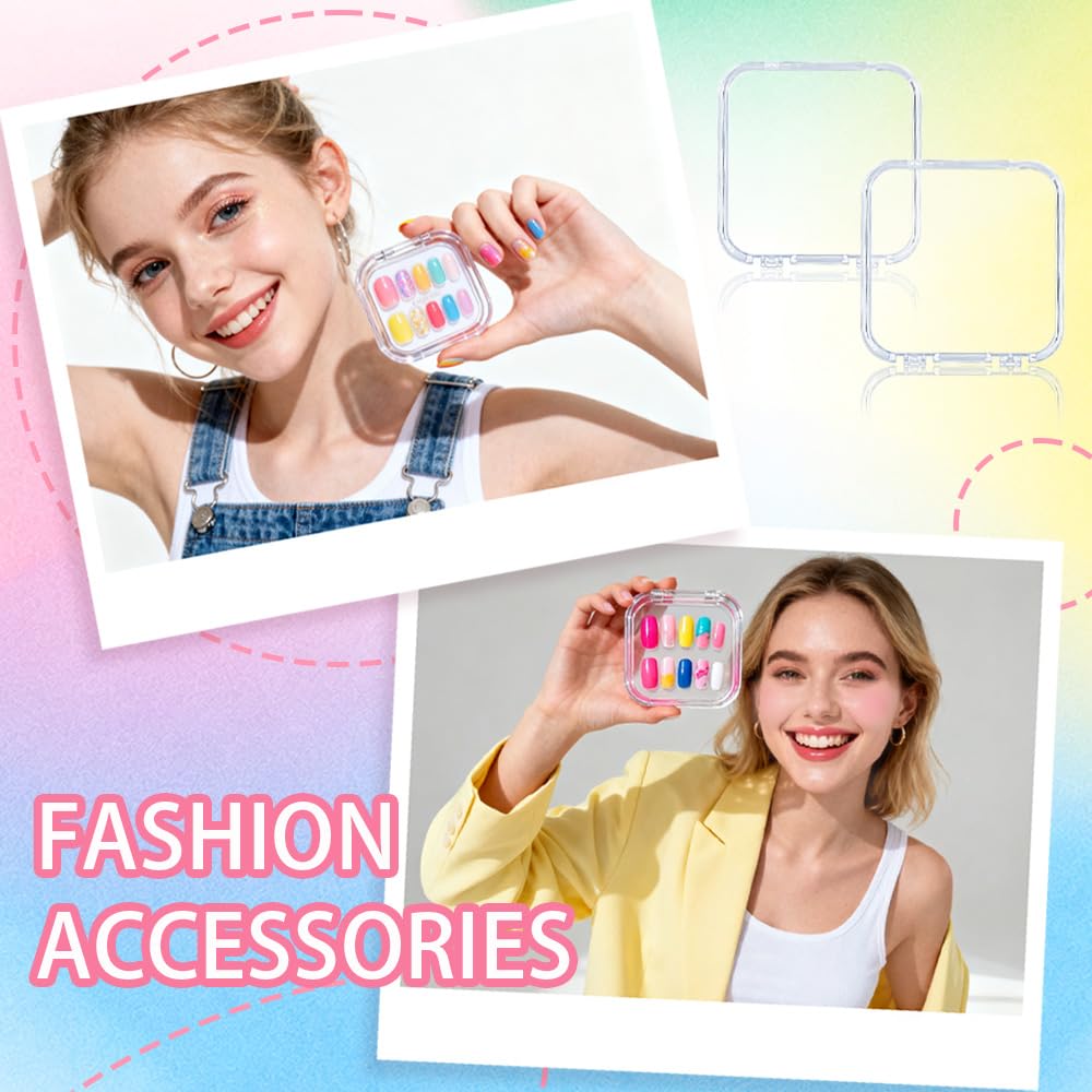 PZSZMIAO 15PCS press-on nail storage set includes 1 Clear Organizer, 14 Nail Display Case Fake Nail Instructions and Double Sided Adhesive Artificial False Nail Box Acrylic Organizer Nail Case