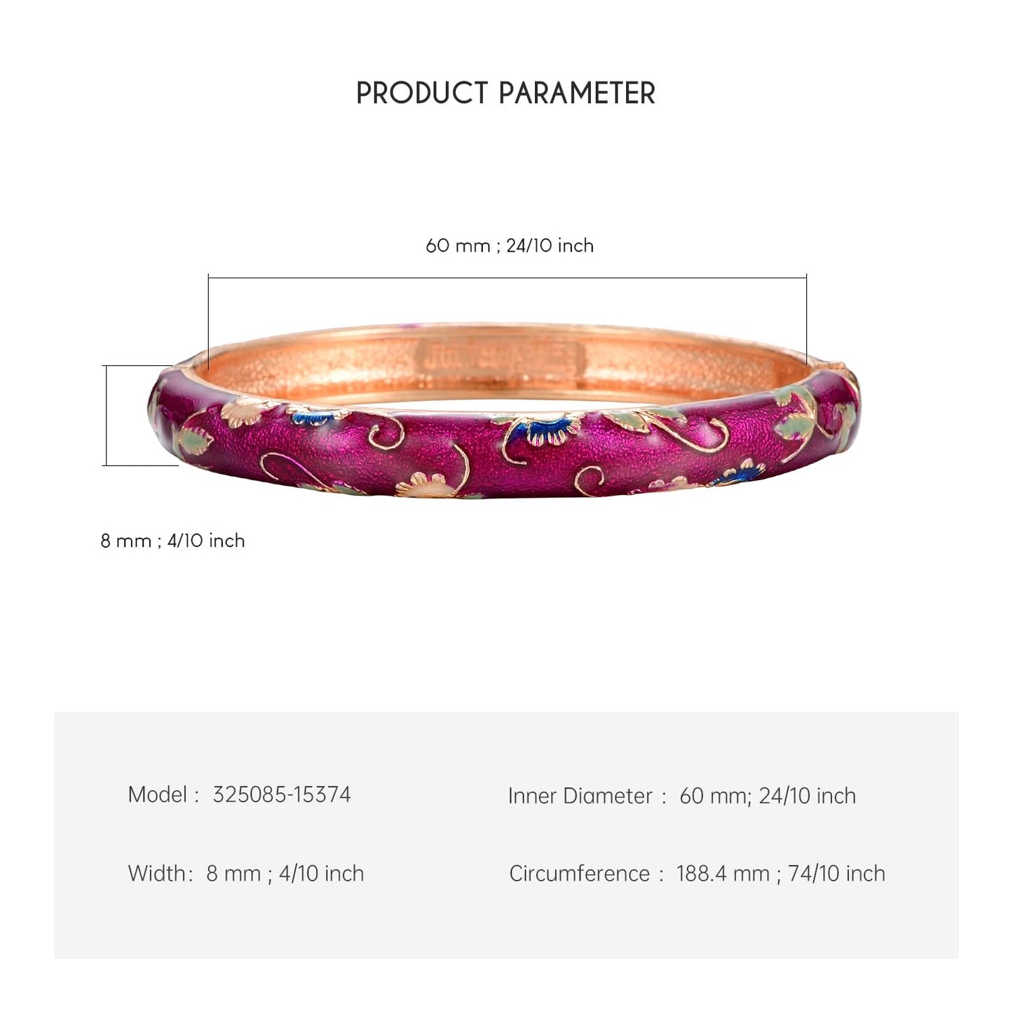 UJOY Cute Cloisonne Bangle Bracelets-Enamel Gold Plated Butterfly Spring Openable Cuff Jewelry Gifts for Women 55B30 Purple