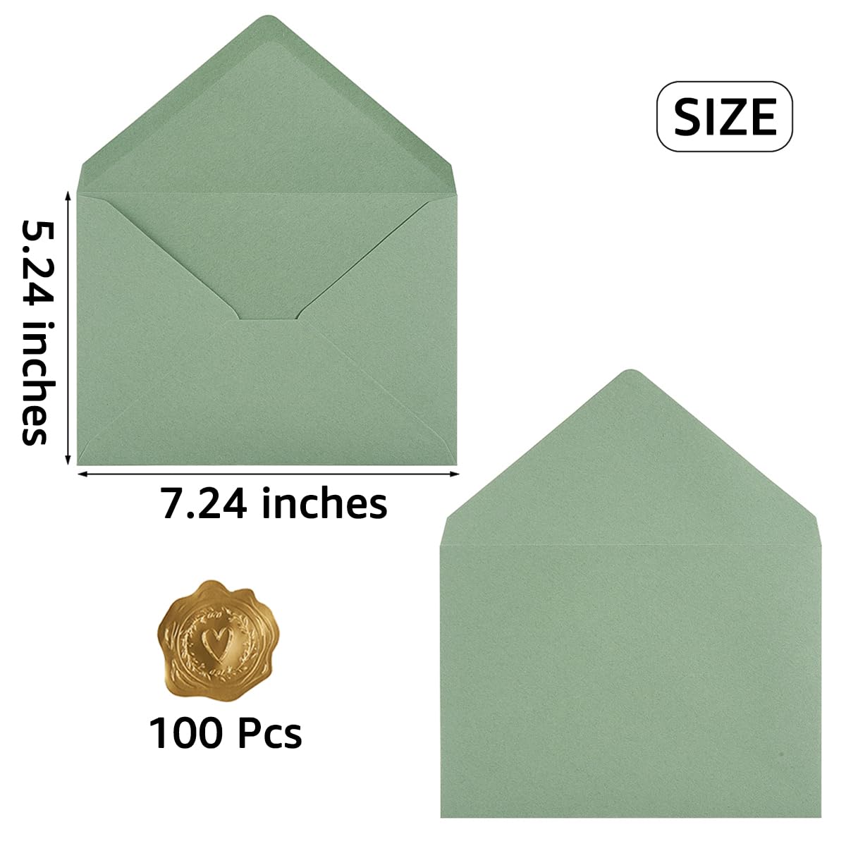 100 Pieces Sage-Green A7 Envelopes Greeting Card Envelopes 5.24 x 7.24 Inches for 5 x 7 Wedding Invitation Cards, Greeting Cards, Birthday Baby Shower Invitations