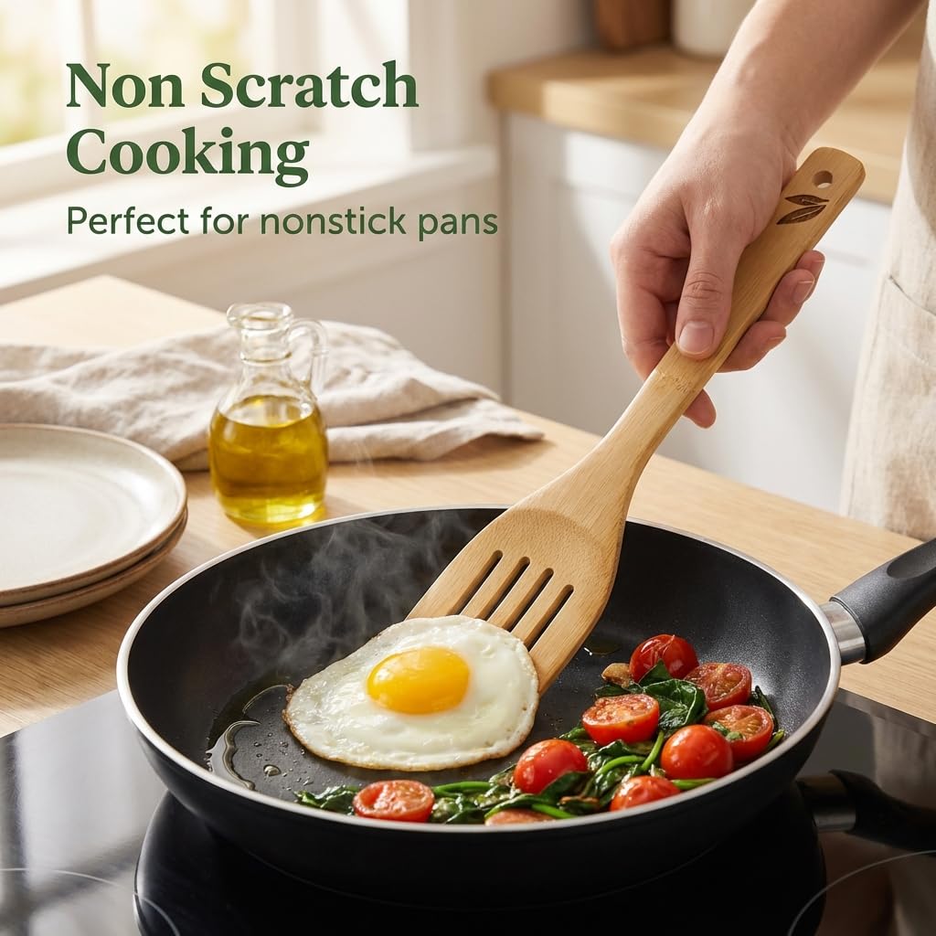 Cusinera Dishwasher Safe Bamboo Wooden Spoons for Cooking 6-Piece – Kitchen Gadgets Wooden Cooking Utensils Set – Premium Kitchen Utensils Set – Easy to Clean, Perfect for Non-Stick Cookware
