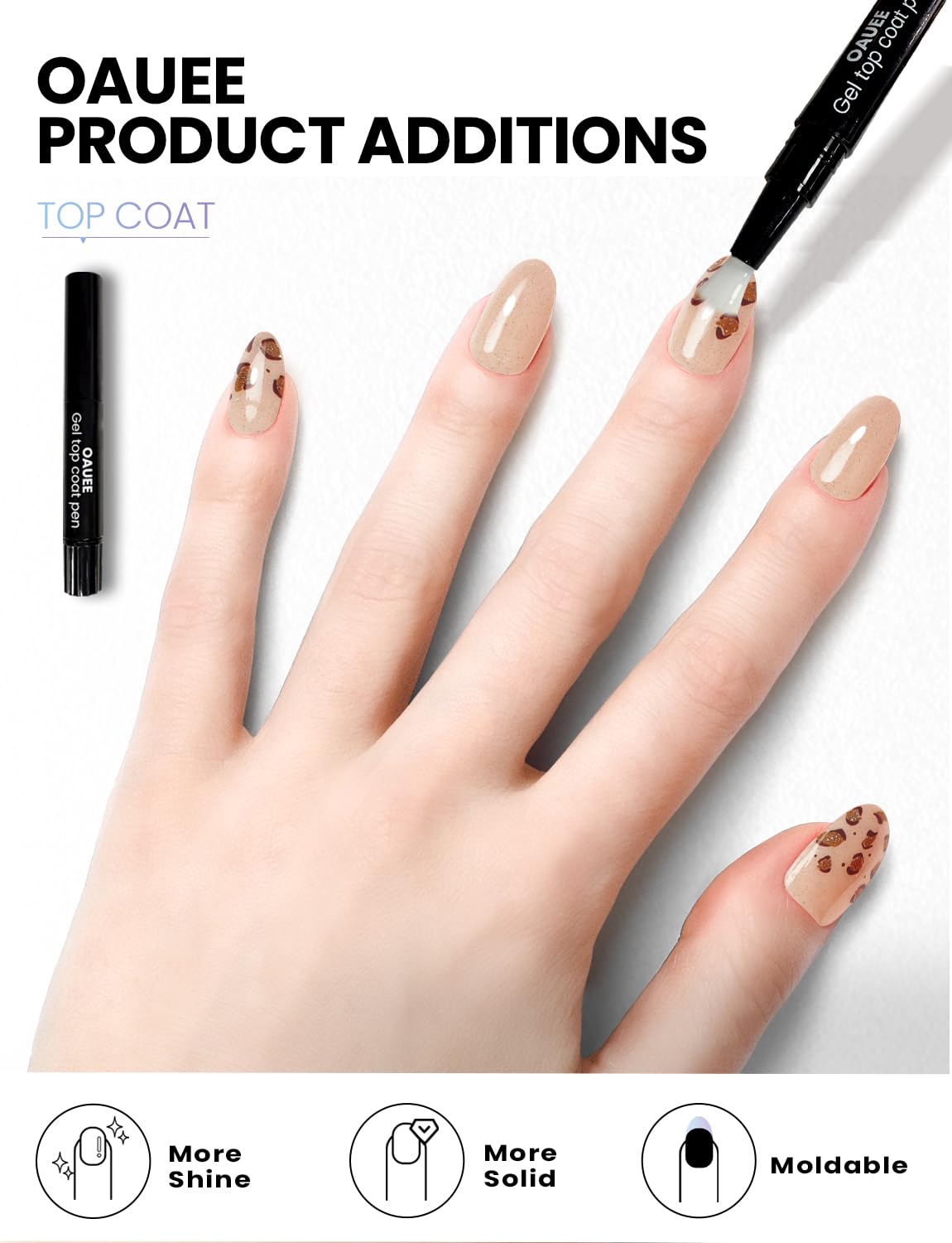 Oauee Semi Cured Gel Nail Strips | Built-In Gel Top Coat | UV Light Required | Salon Quality, Easy Application And Removal (Leopard Print)