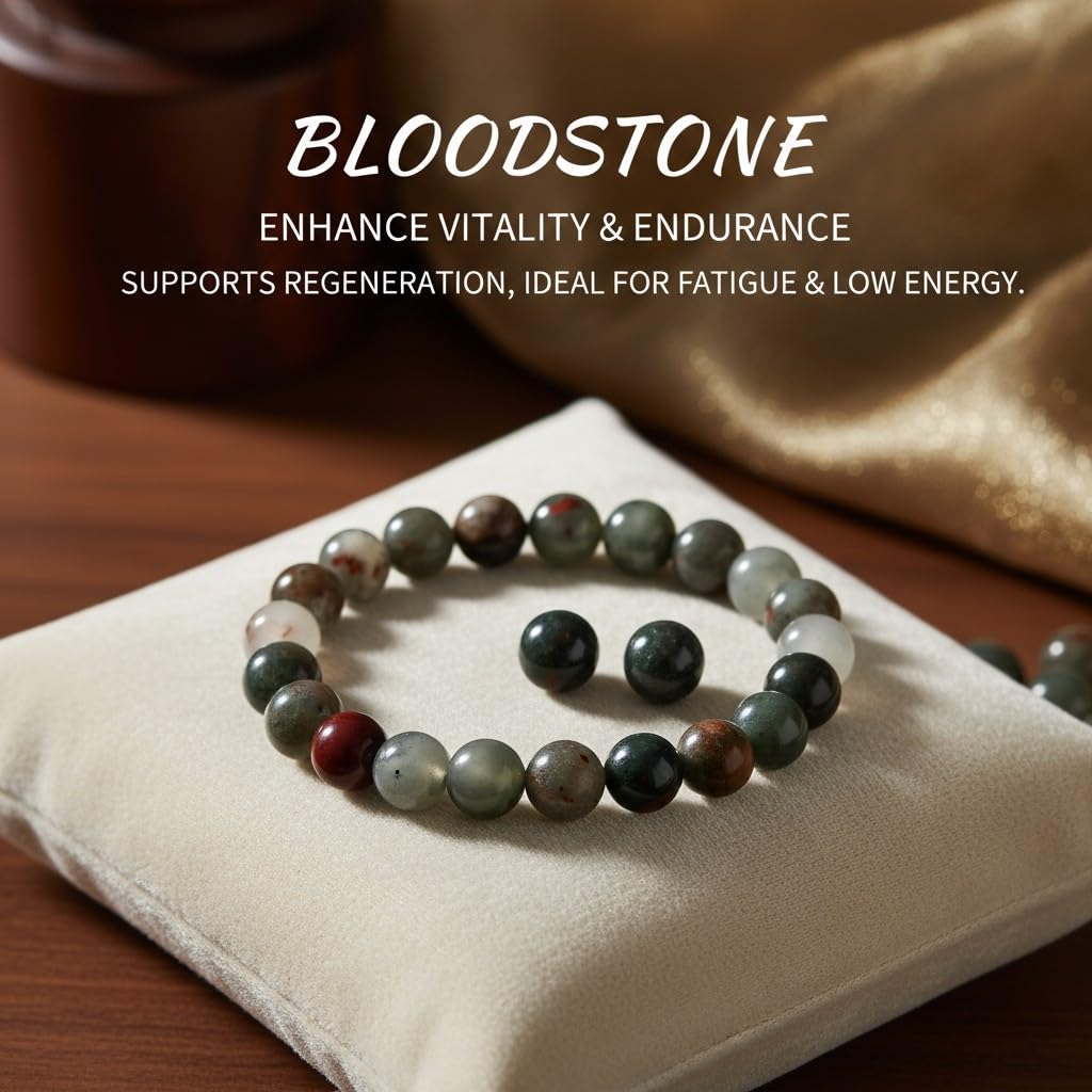 The Vida Handmade AAA+ Quality Crystal Stretch Elastic Bracelet - Nature Gemstone - Jewelry Gift - Holiday Gift - For Women & Men (Bloodstone)