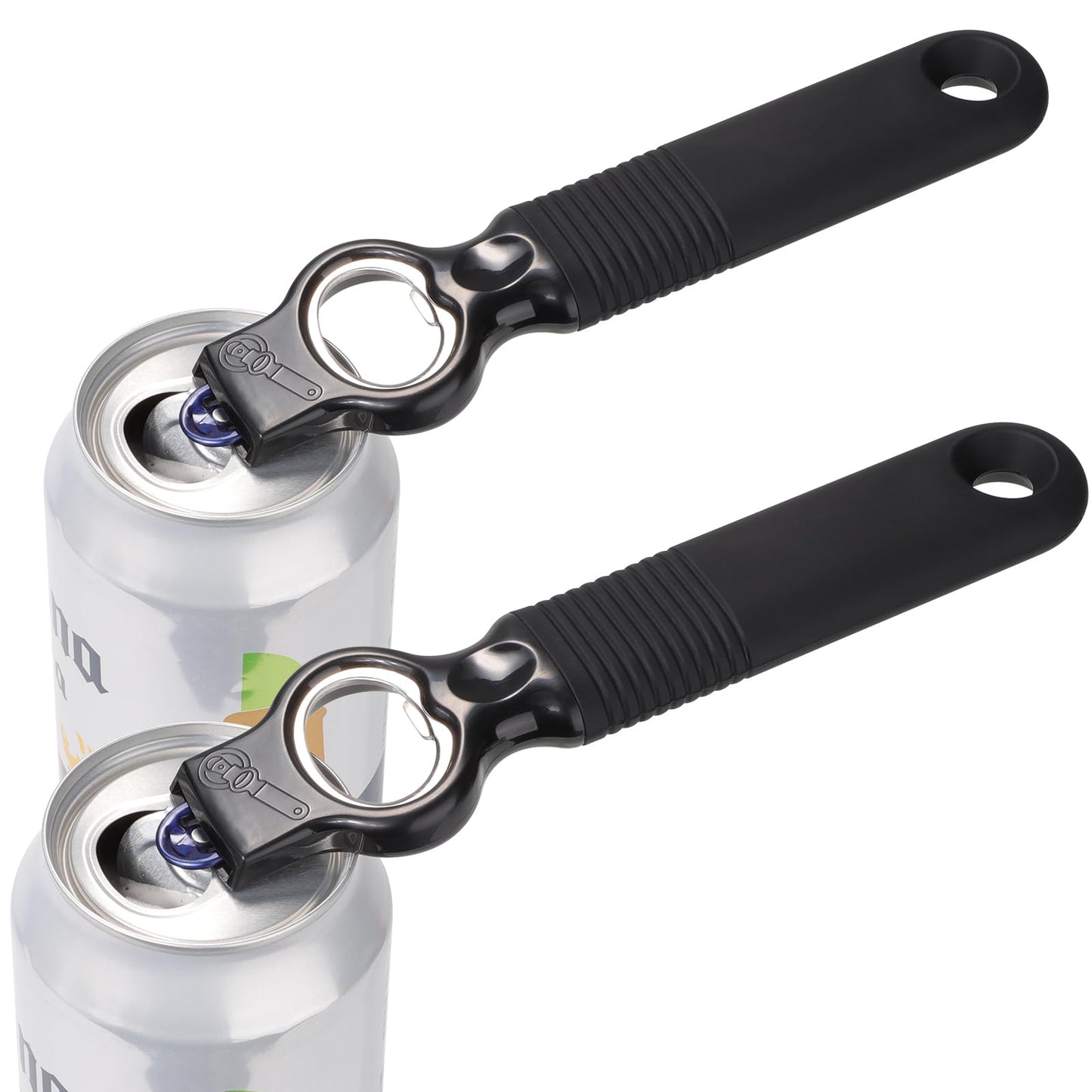 DUNLAGUE 2-Pack Soda Can Opener and Beer Bottle Opener Bartender with Good Grip Silicone Handle, Pop Top Can Tab Opener for Long Nails, Bottle Opener for Arthritic Hand and Seniors, Black