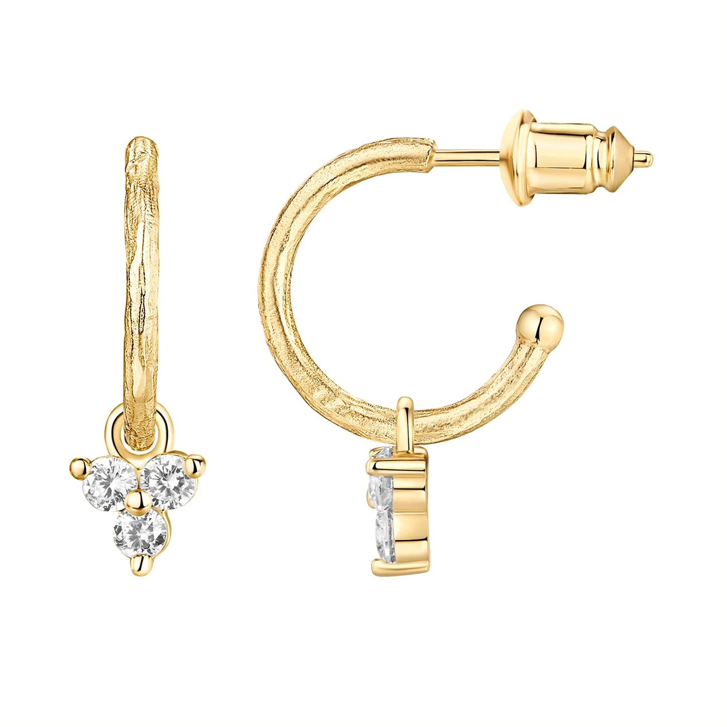 PAVOI 14K Yellow Gold Plated 925 Sterling Silver Post Dangle Huggie Hoop Earrings For Women - Trendy Cubic Zirconia Cluster Open Hoop Earrings - Small Hinged Hammered Huggies
