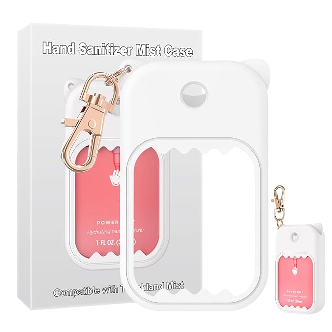 Hand Sanitizer Spray Case for Touchland Silicone Touchland Case Keychain Cute Hand Sanitizer Spray Holder Compatible with Touchland Power Mist Gentle Mist Glow Mist, White