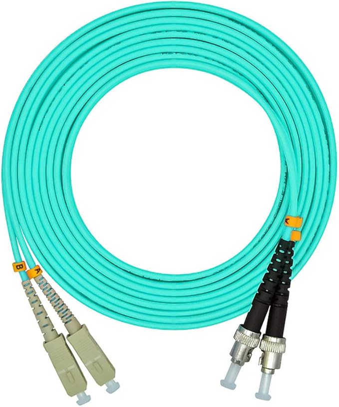 Jeirdus 10 Meters 33ft SC to ST Duplex 50/125 10G OM3 Multi-Mode Fiber Optic Cable Jumper Optical Patch Cord SC-ST