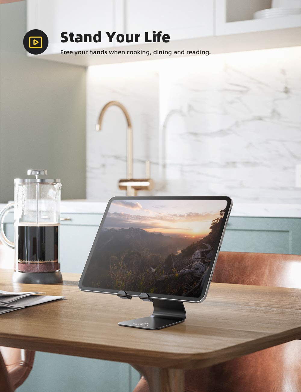 Lamicall Tablet Stand, Tablet Holder for Desk - Multi-Angle Adjustable Tablet Desktop Dock Gifts, Compatible with iPad Pro 11, 12.9, Air, Mini, Fire HD, Galaxy Tab, and Other 4-13" Tablets, Black