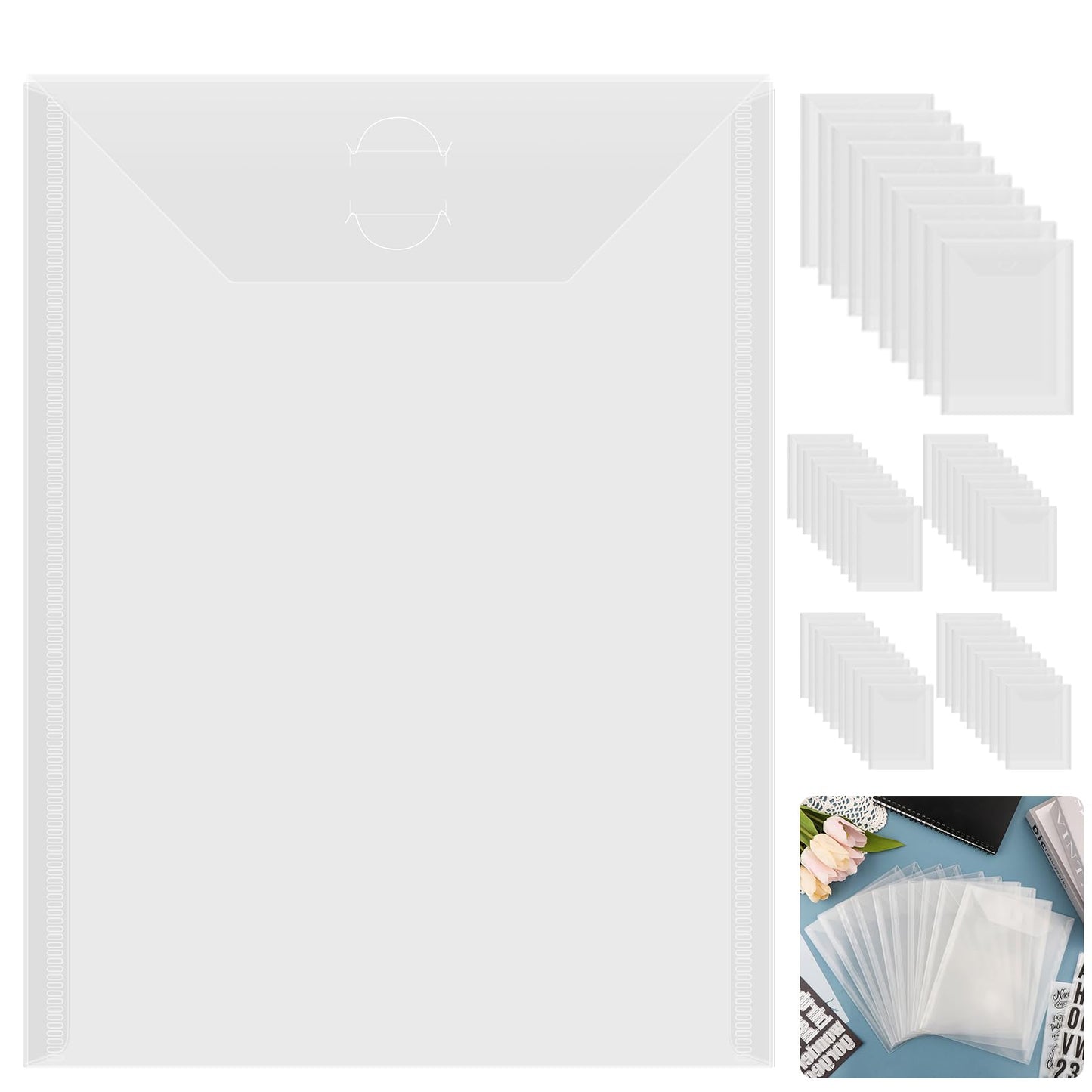 Briartw 50 Pack Storage Envelopes,Clear 7x9.4" Resealable Plastic Envelopes Pockets for Cutting Dies Stencil Crafts Organizer Holder,Storage Bag for Clear Stamp,Die Cuts,Scrapbook Paper,Photos