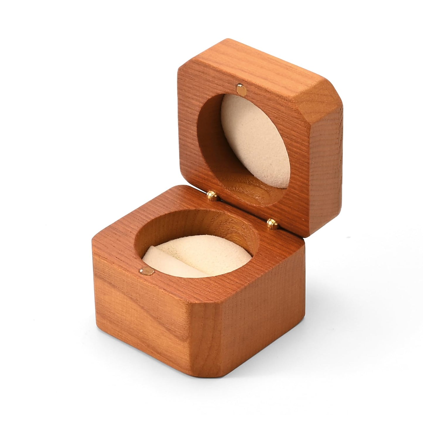 Woodten Jewelry Engagement Proposal Ring Box Solid Wood Single Octagonal Ring Box for Proposal, Wedding(Beige)